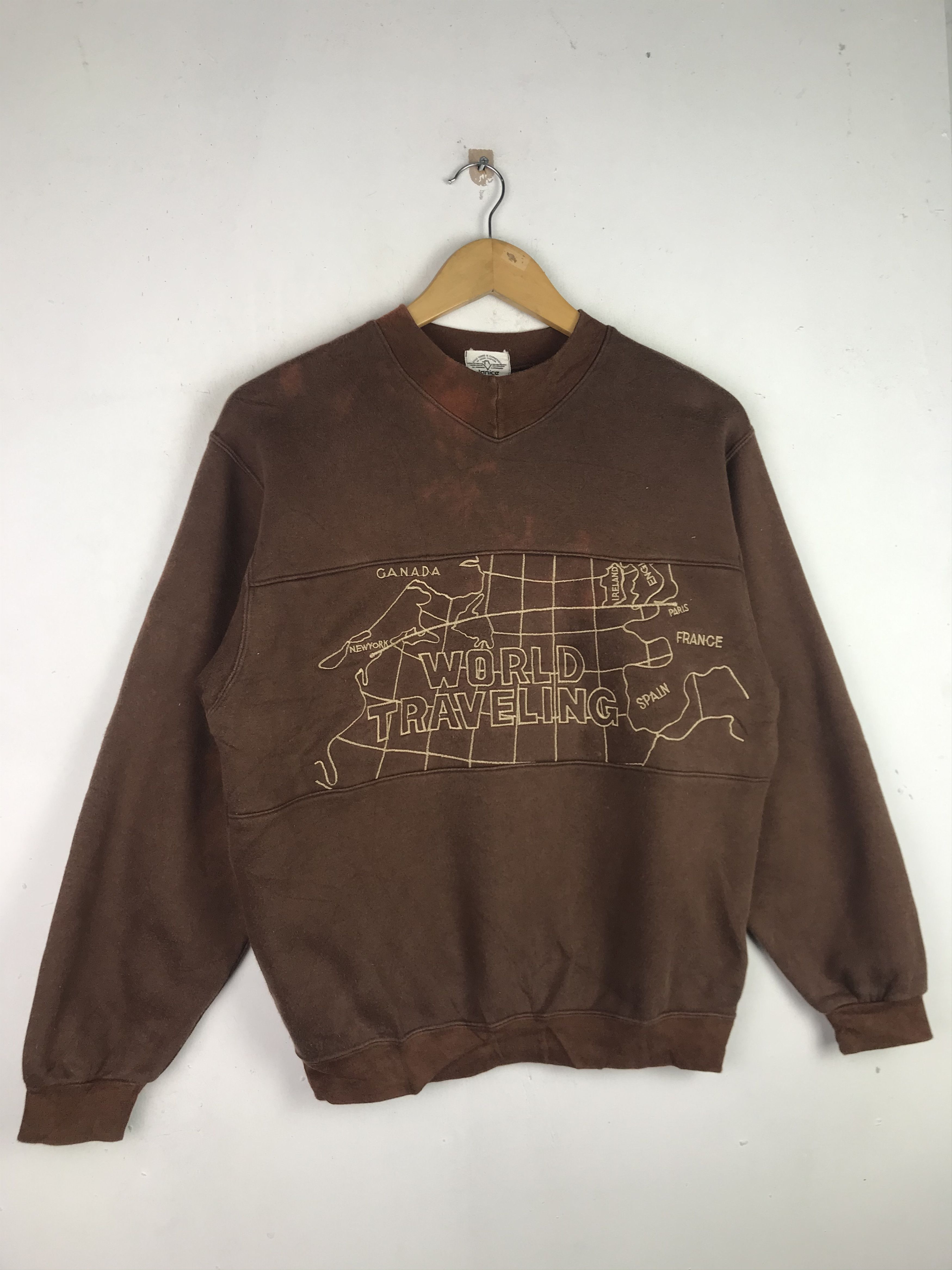Vintage Vintage 90's World Travelling Maps Sweatshirt Size US M / EU 48-50 / 2 - 6 Thumbnail