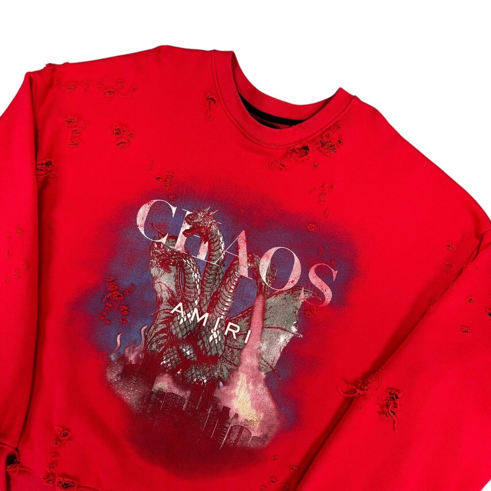 Amiri Amiri Size L Sweatshirt Red Oversized Distressed Chaos Logo Size US L / EU 52-54 / 3 - 5 Thumbnail