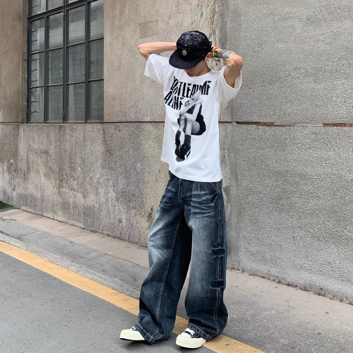 Japanese Brand Men's American Retro Scimitar Washed Straight Baggy Jeans Size US 32 / EU 48 - 3 Thumbnail