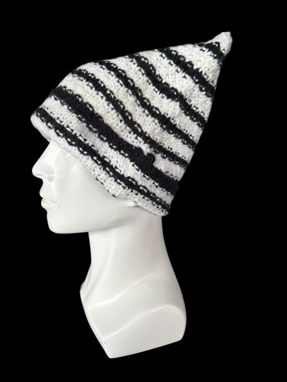 Japanese Brand × Kapital × Vintage Devil Horn Stripe Crochet Knitted handmade Beanie Hats Rare☠️ Size ONE SIZE - 6 Thumbnail
