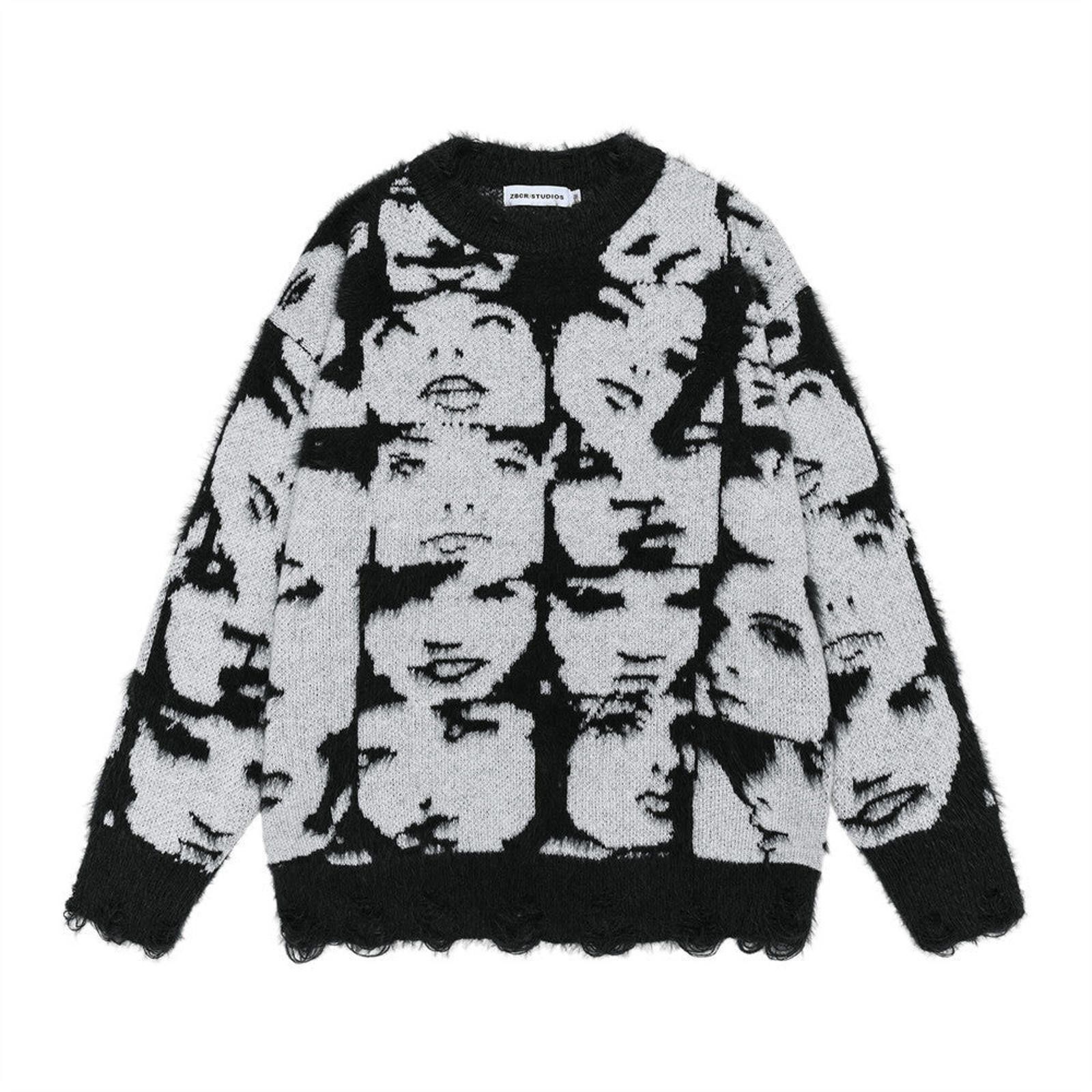 Vintage Fuzzy Face Print Sweater, Cozy Knit Pullover Size US M / EU 48-50 / 2 - 5 Thumbnail