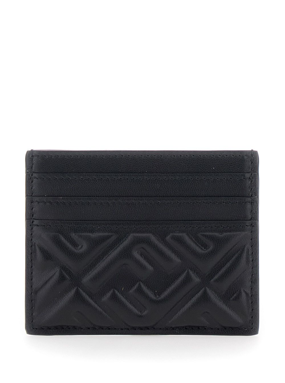 Fendi Black Card Holder with FF Relief Motif in Leather for Women Size M / US 6-8 / IT 42-44 - 1 Thumbnail