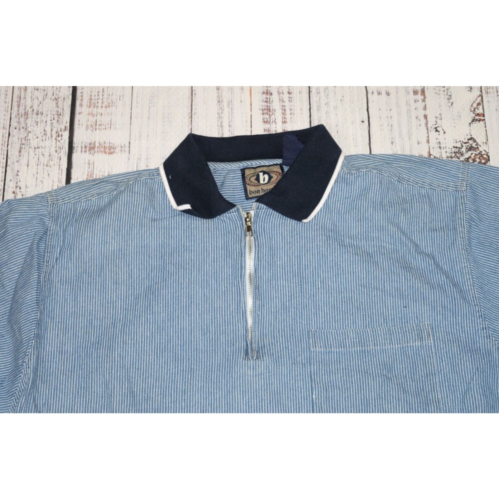 Vintage VINTAGE Bon Homme Denim Skate Surf Shirt Blue Striped Long Sleeve Adult L 1990s Mens Size US L / EU 52-54 / 3 - 2 Thumbnail
