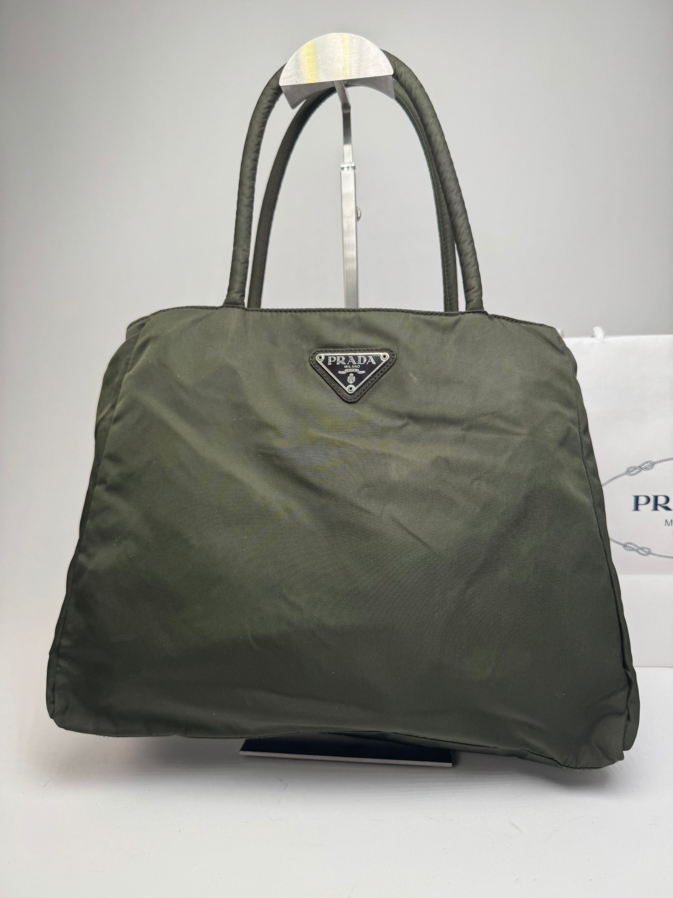 Prada Vintage Nylon Triangle Handbag Green Size ONE SIZE - 1 Thumbnail