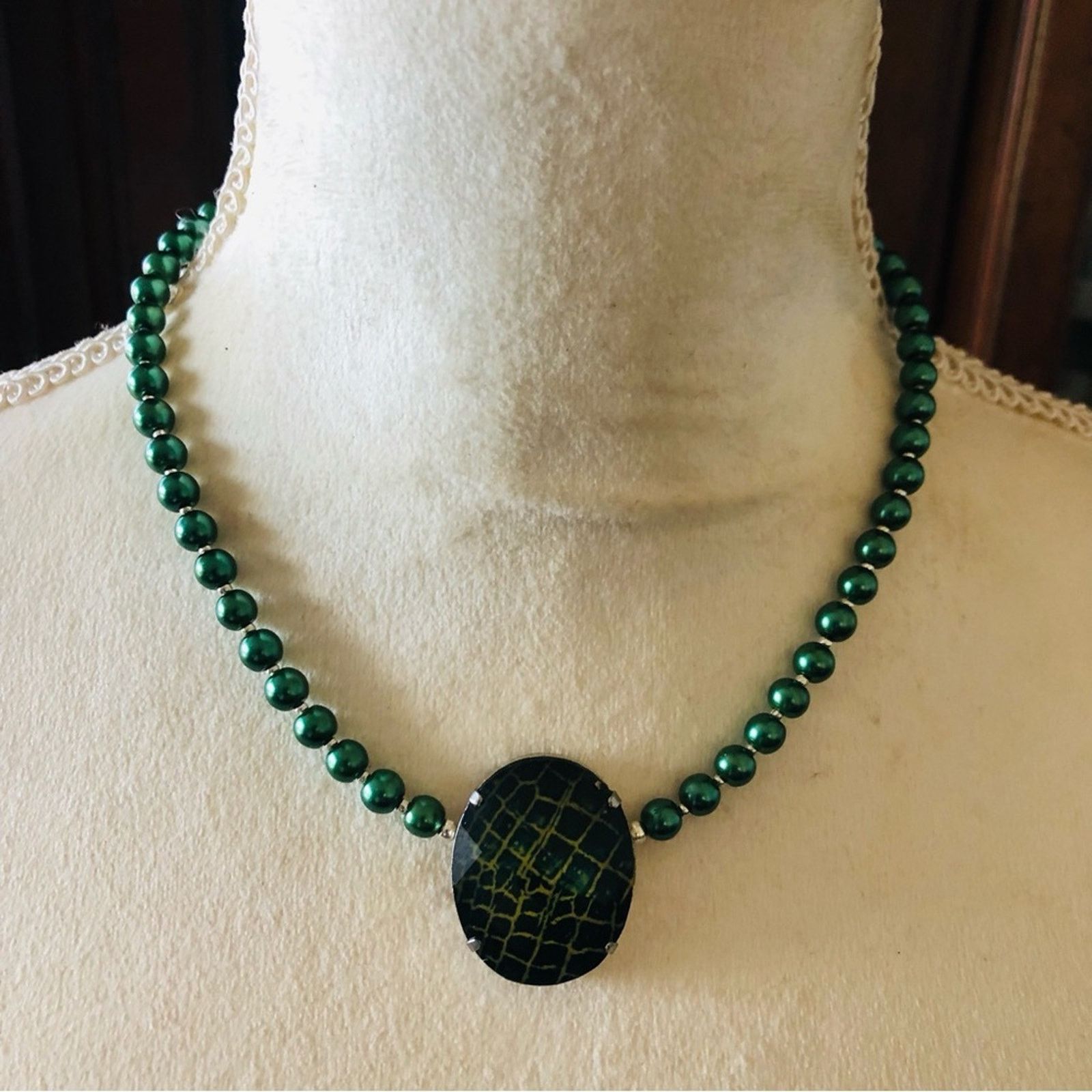 Handmade Handcrafted repurpose animal print stone Pearl necklace Size ONE SIZE - 2 Thumbnail