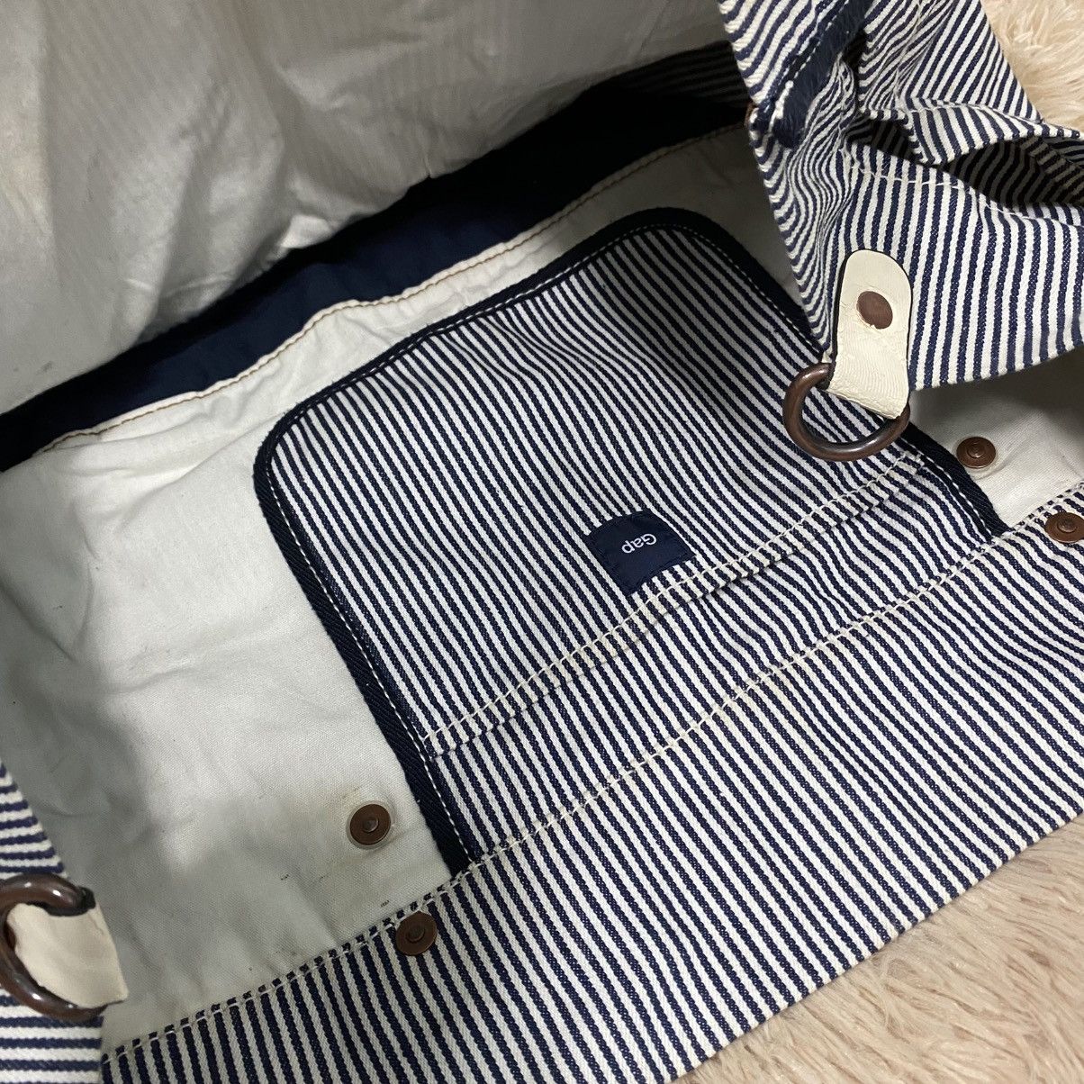 Japanese Brand 📌Vintage Striped Design Chore Bag Gap Hickory Issey Miyake Size ONE SIZE - 14 Thumbnail