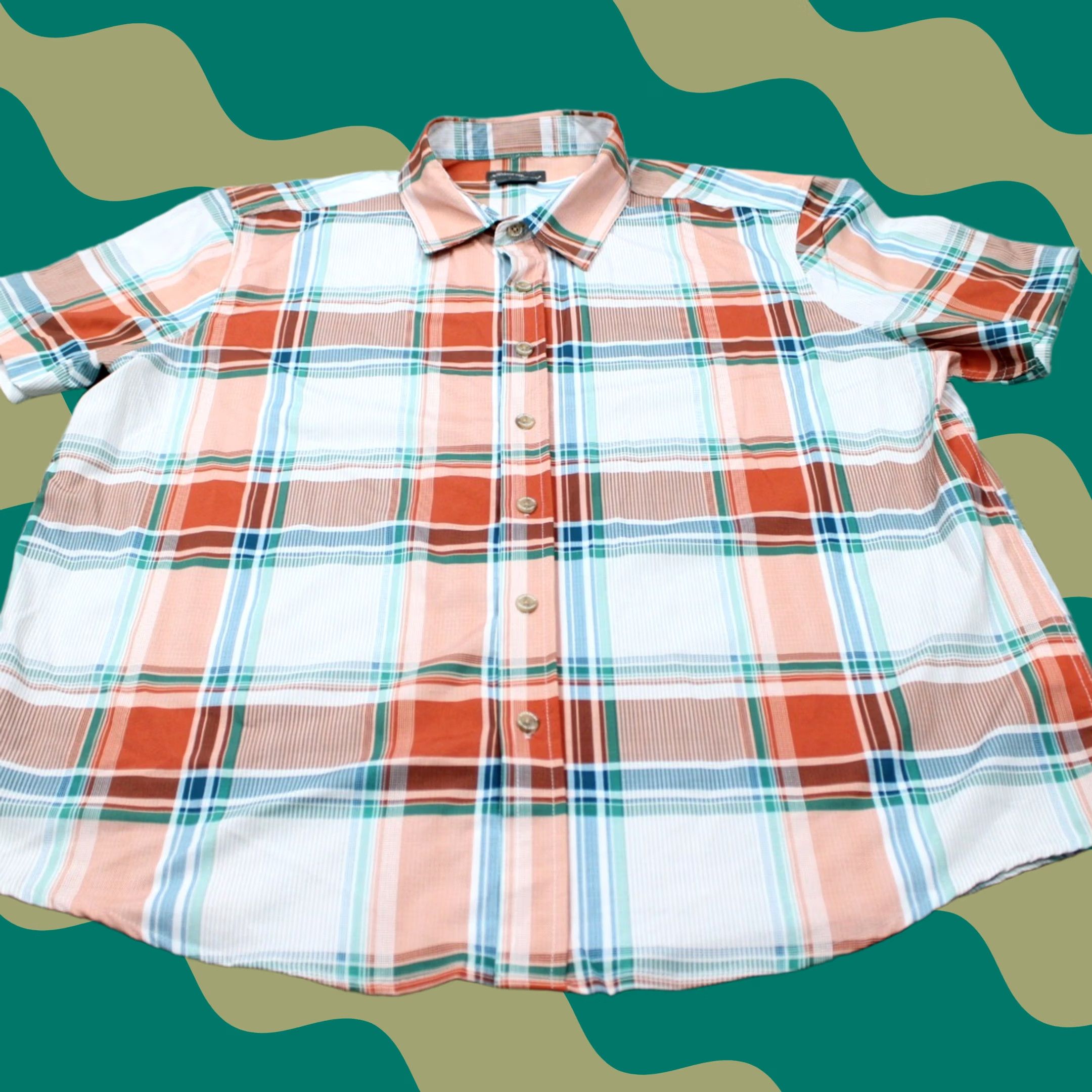 Eddie Bauer Eddie Bauer Shirt Mens XL Green/Orange/White Button-Up Short Sleeve Plaid Classic Cotton-Polyester Stretch Size US XL / EU 56 / 4 - 1 Thumbnail