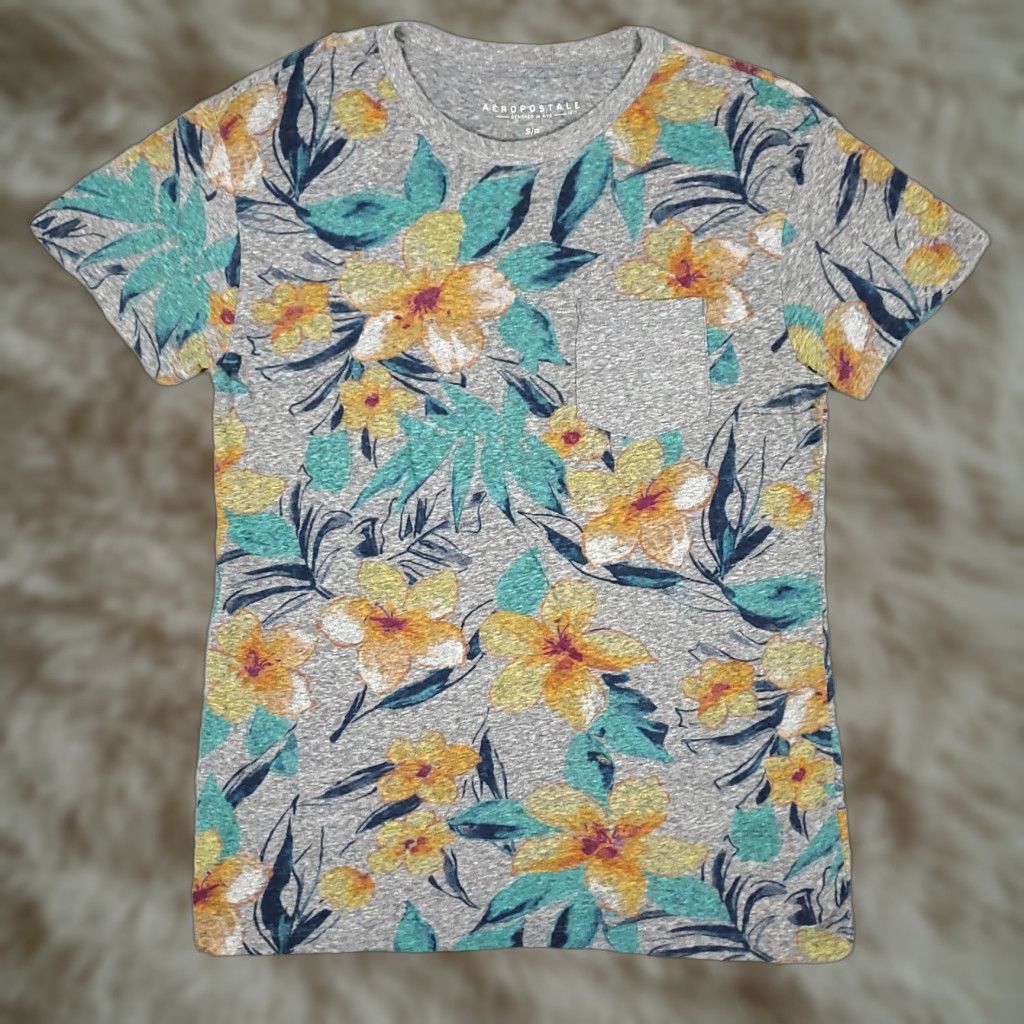 Aeropostale Aeropostale Gray Floral Regular Fit Short Sleeve T-Shirt Adult Small Size US S / EU 44-46 / 1 - 1 Thumbnail