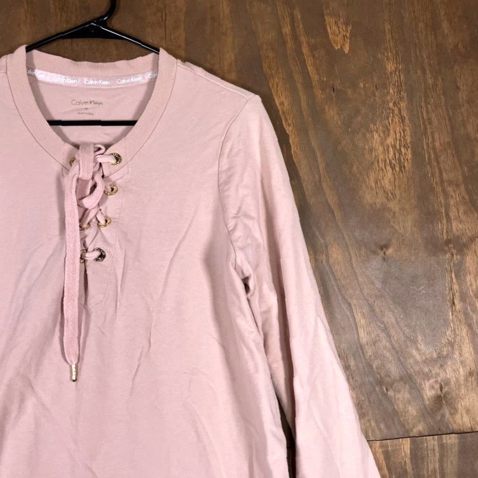 Calvin Klein Calvin Klein Womens Shirt Pink Gold Lace Up Front Long Sleeve Stretch Medium Blouse Women Casual Workwear 2020s Size M / US 6-8 / IT 42-44 - 5 Thumbnail