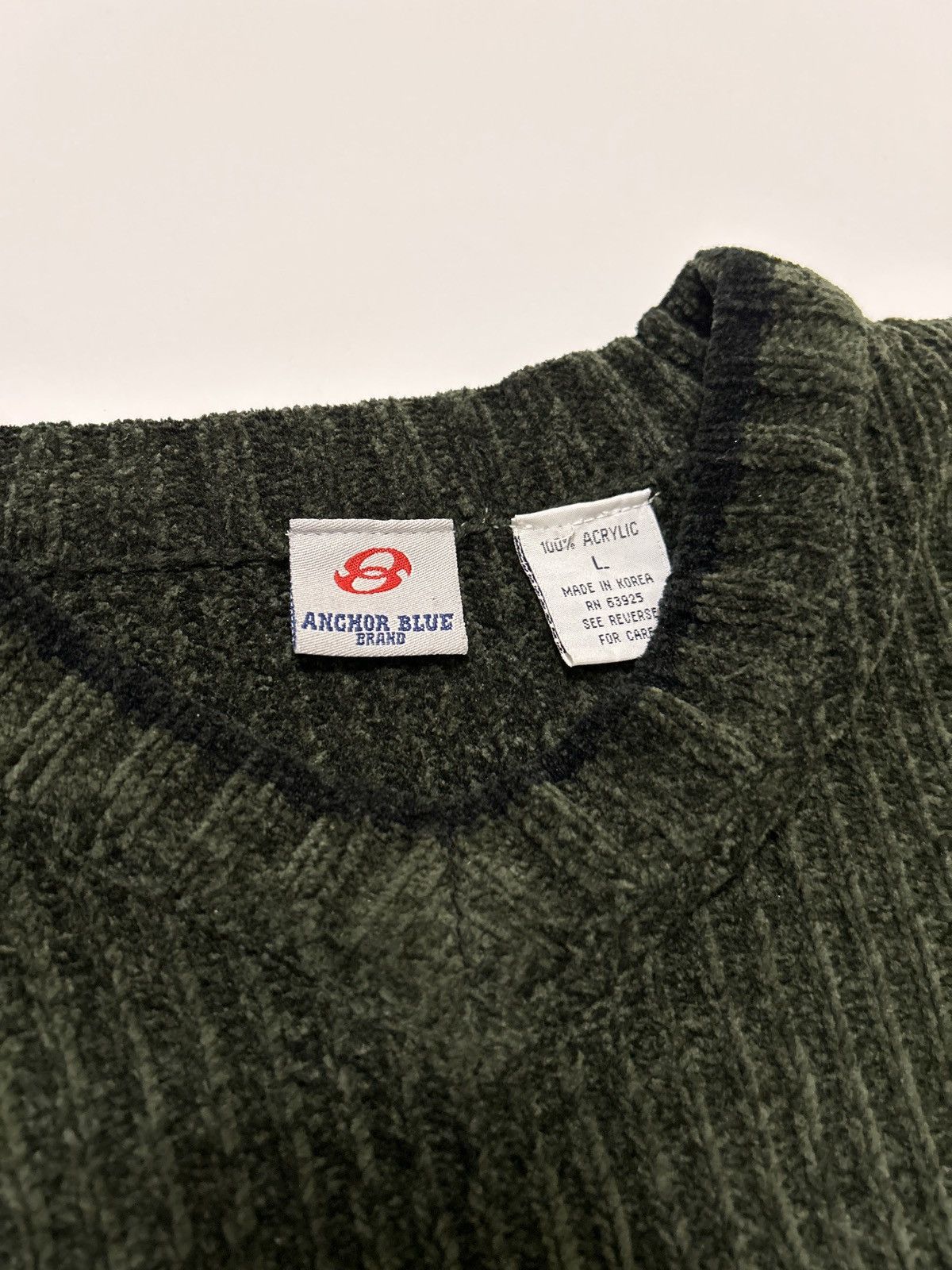 Anchor Blue VTG Anchor Blue Ribbed V-Neck Chenille Sweater Dark Green Size US L / EU 52-54 / 3 - 4 Thumbnail