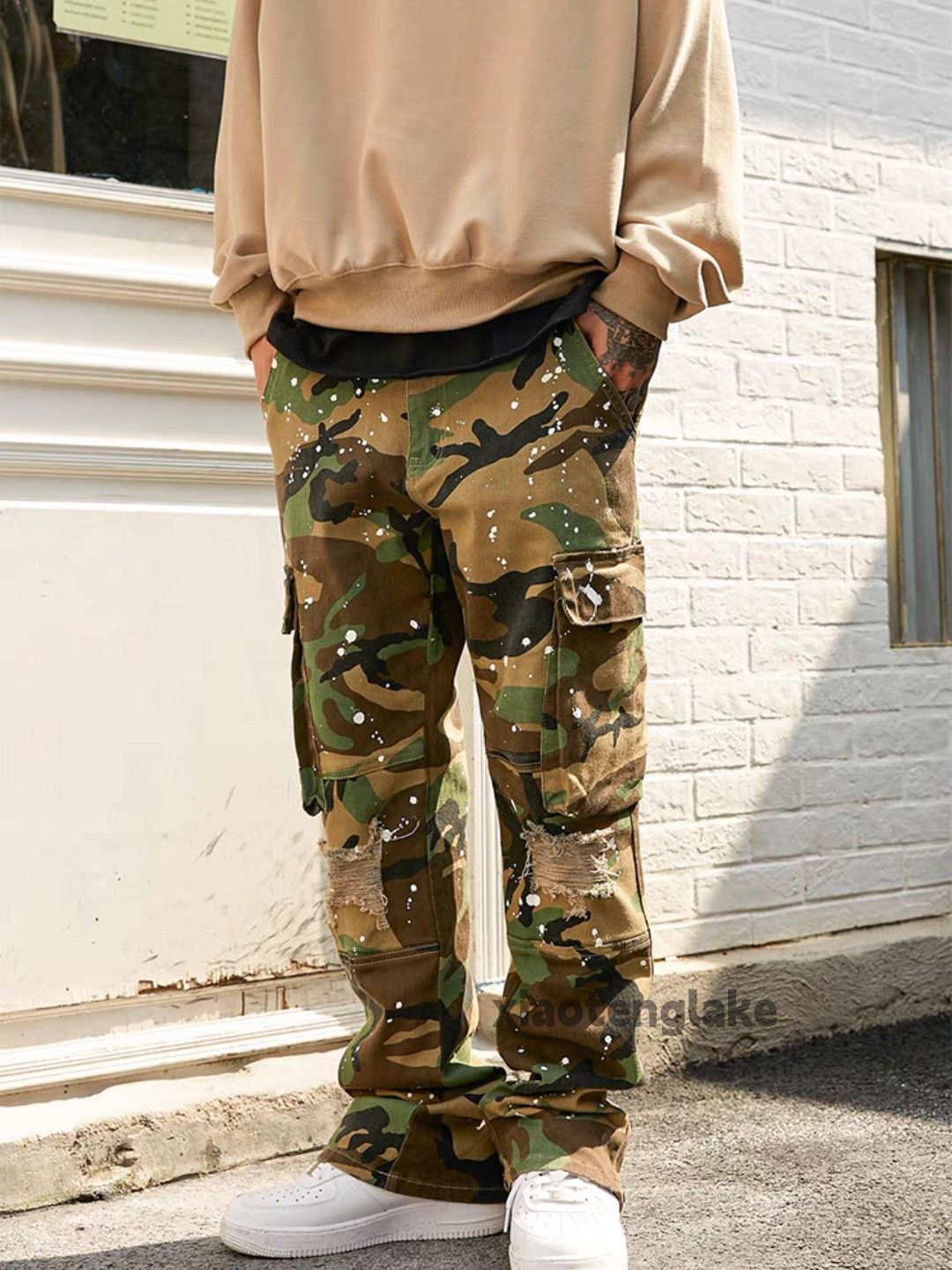 Designer × Japanese Brand × Vintage utility camo punk grunge flared paint flared cargo pants Size US 36 / EU 52 - 1 Thumbnail