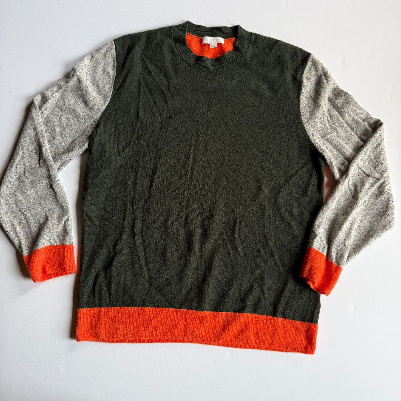 Cos COS Colorblock Crewneck Wool Sweater – Olive/Orange/Grey Size US S / EU 44-46 / 1 - 1 Thumbnail