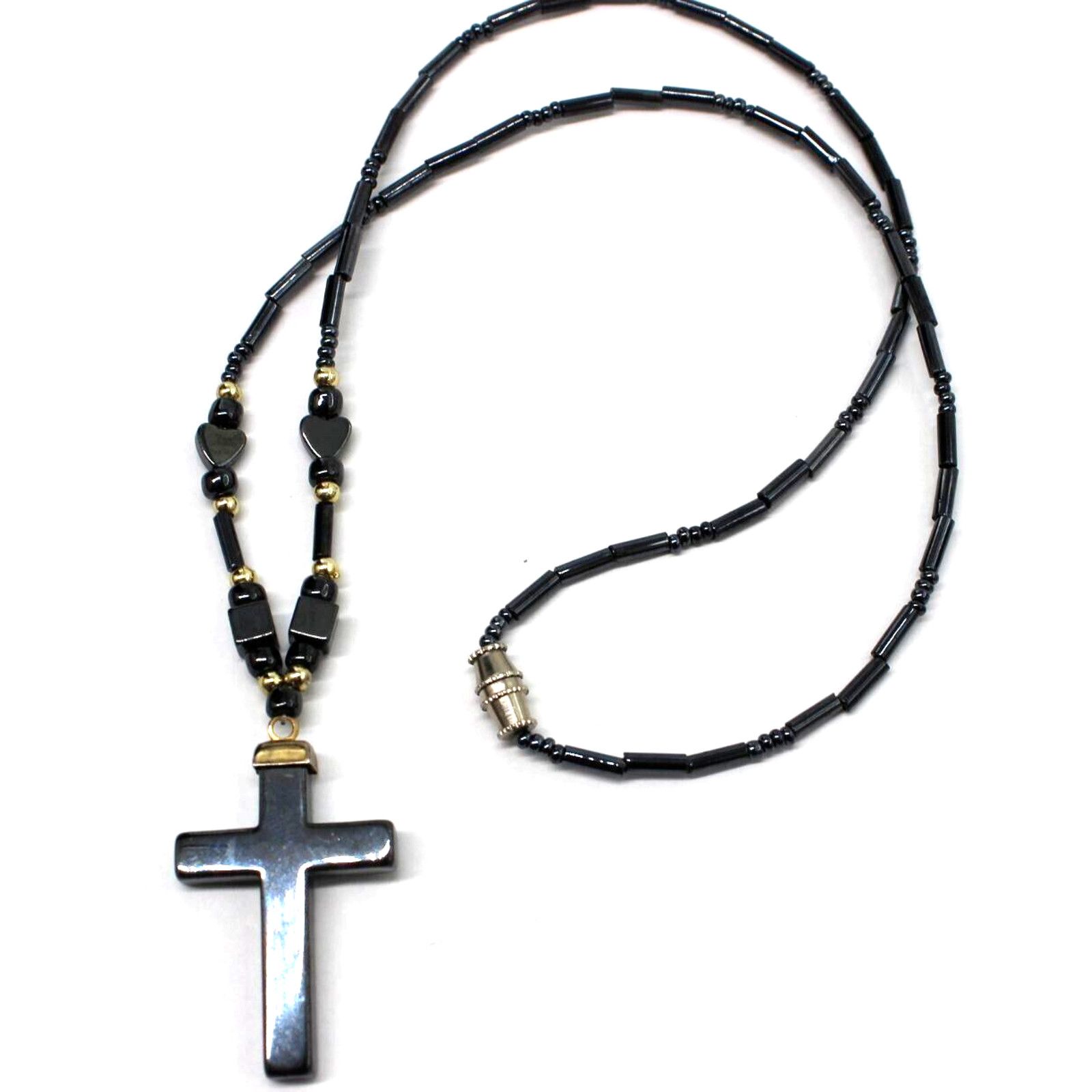 Other Black Cross Hematite Necklace • Rhinestone • Reversible •17" Size ONE SIZE - 2 Thumbnail