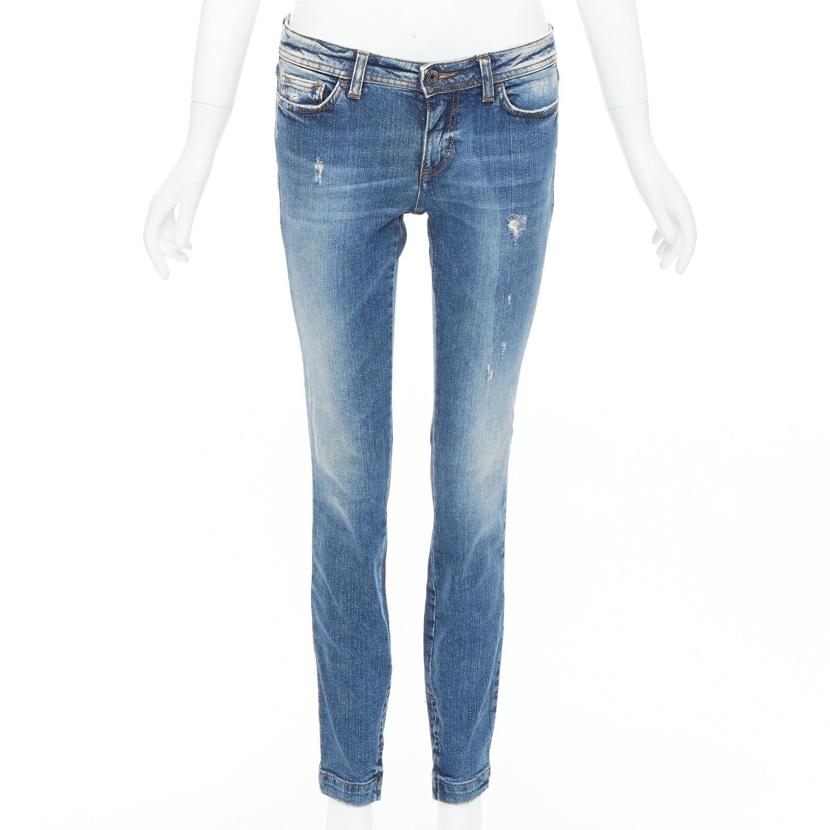Dolce & Gabbana DOLCE GABBANA blue washed distressed matte logo plate jeans IT40 S Size 27" / US 4 / IT 40 - 1 Thumbnail