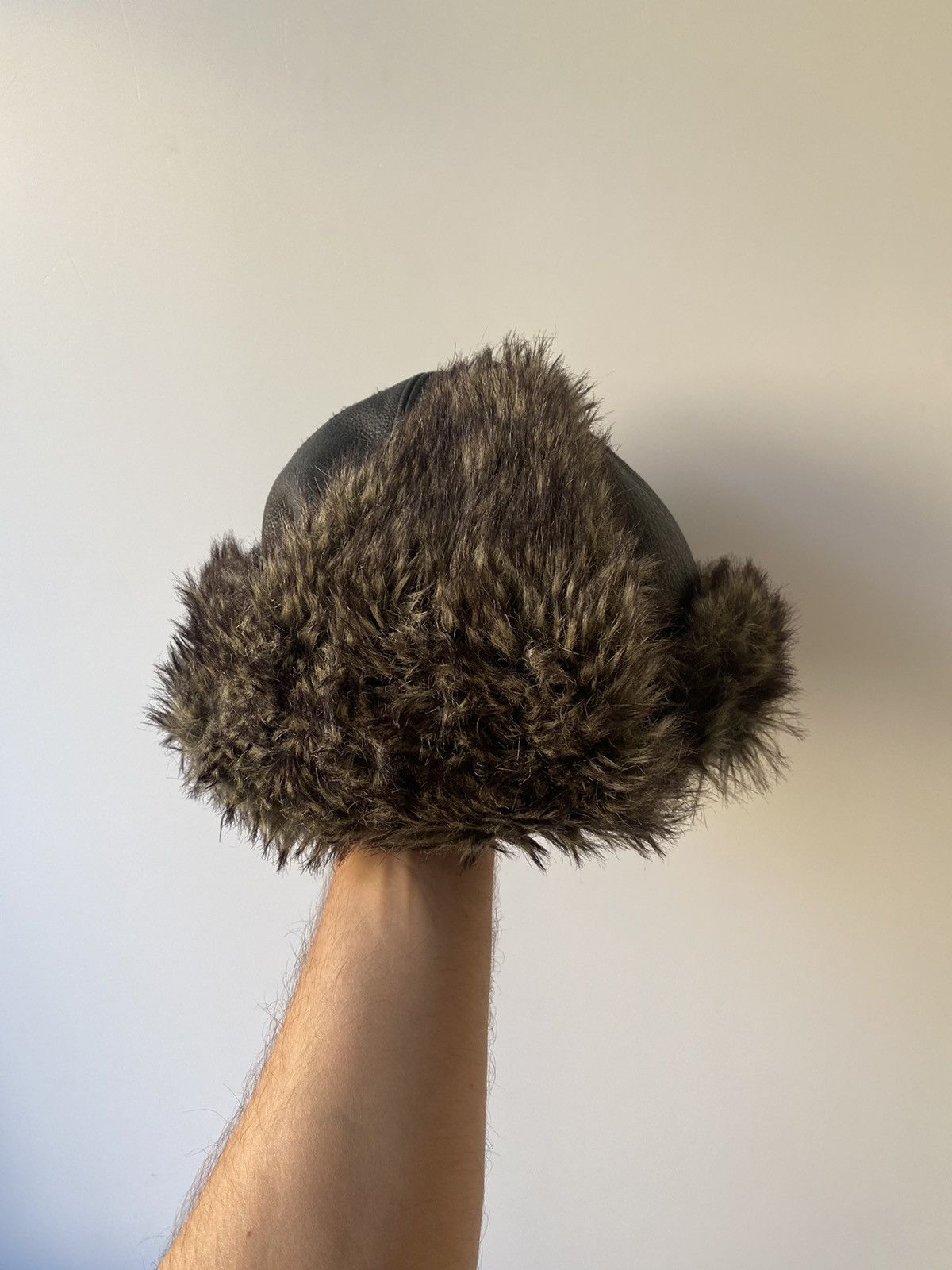 Cccp 🇺🇸 Vintage 90s 100% Leather USSR Fur Mohair Soviet Hat Size ONE SIZE - 10 Thumbnail