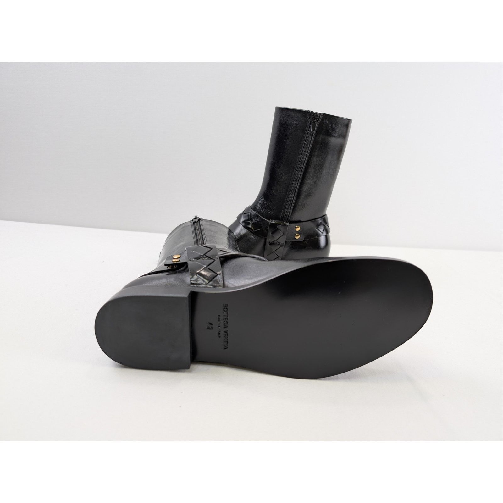 Bottega Veneta o1rshd1 Intrecciato-Woven Harness-Style Ankle Strap Hi Boots Size US 9 / EU 42 - 10 Thumbnail