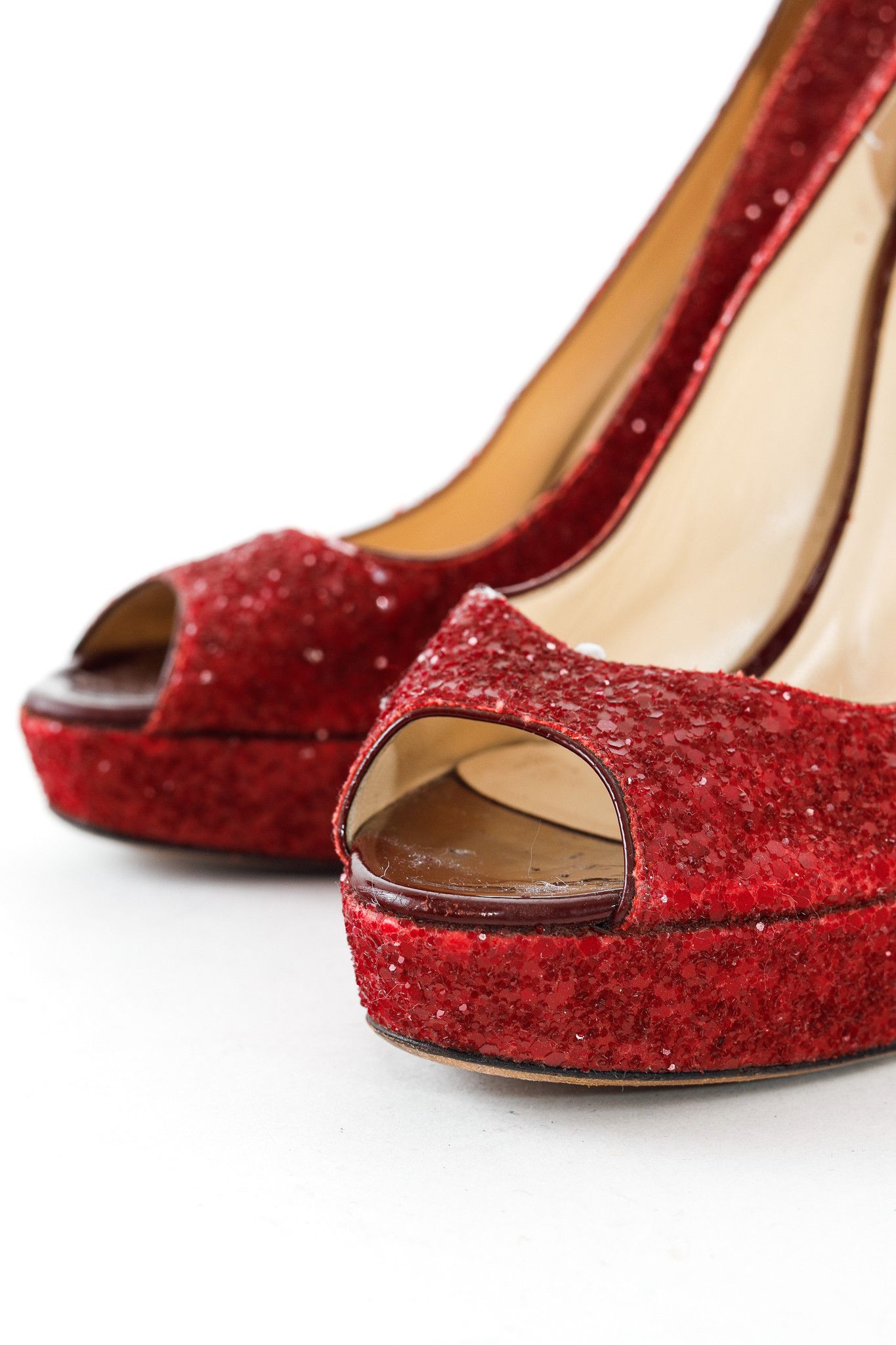 Jimmy Choo Jimmy Choo Crown Red Coarse Glitter Platform Pumps Size US 7 / IT 37 - 7 Thumbnail