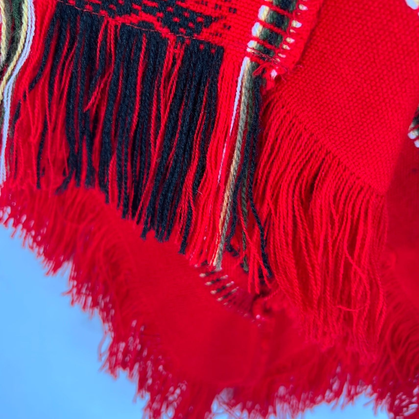 Vintage Vintage Otavalito Hand Knit Woven Southwestern Aztec Ethnic Red Boho Cape 1970s One Size Womens Size ONE SIZE - 5 Thumbnail