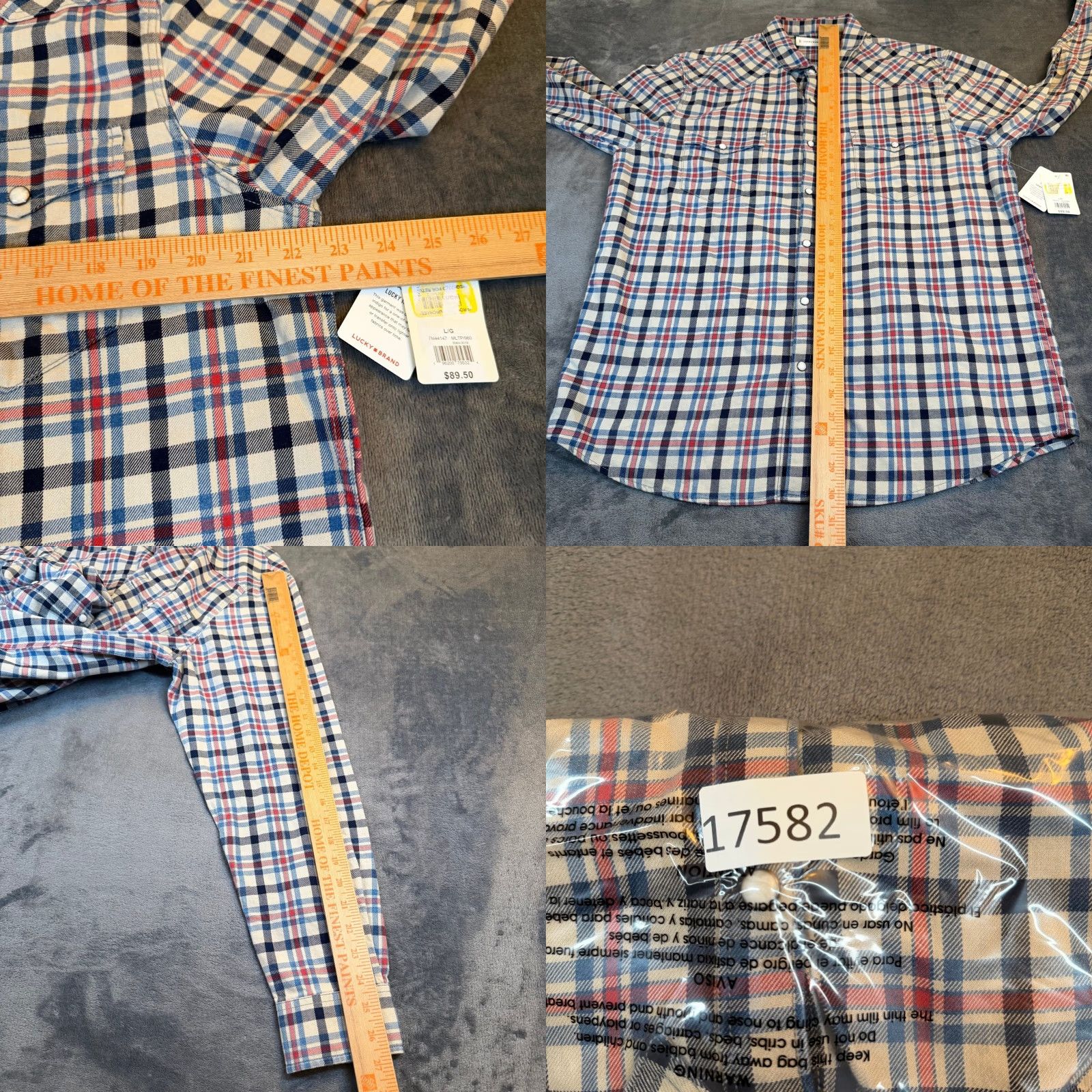 Lucky Brand Lucky Brand Western Snap Front Shirt Mens L Plaid Indigo Indigo Dyed Cotton 7M44147 Vintage No N/A Size US L / EU 52-54 / 3 - 8 Thumbnail