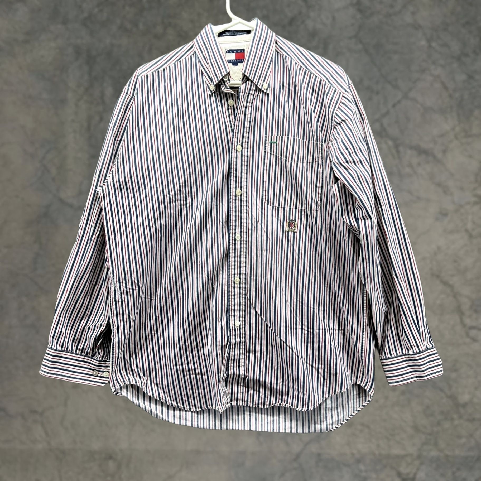 Tommy Hilfiger VINTAGE Tommy Hilfiger Shirt Men Large White Red Blue Striped Casual Button Down 90s Mens Size US L / EU 52-54 / 3 - 1 Thumbnail