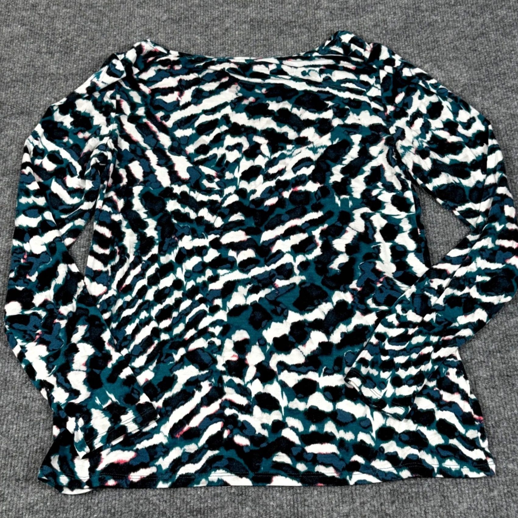 Vintage WHBM Womens Long Sleeve Abstract Print Top Sz S Stretch Soft Round Neck T-Shirt Black Womens All Size S / US 4 / IT 40 - 4 Thumbnail