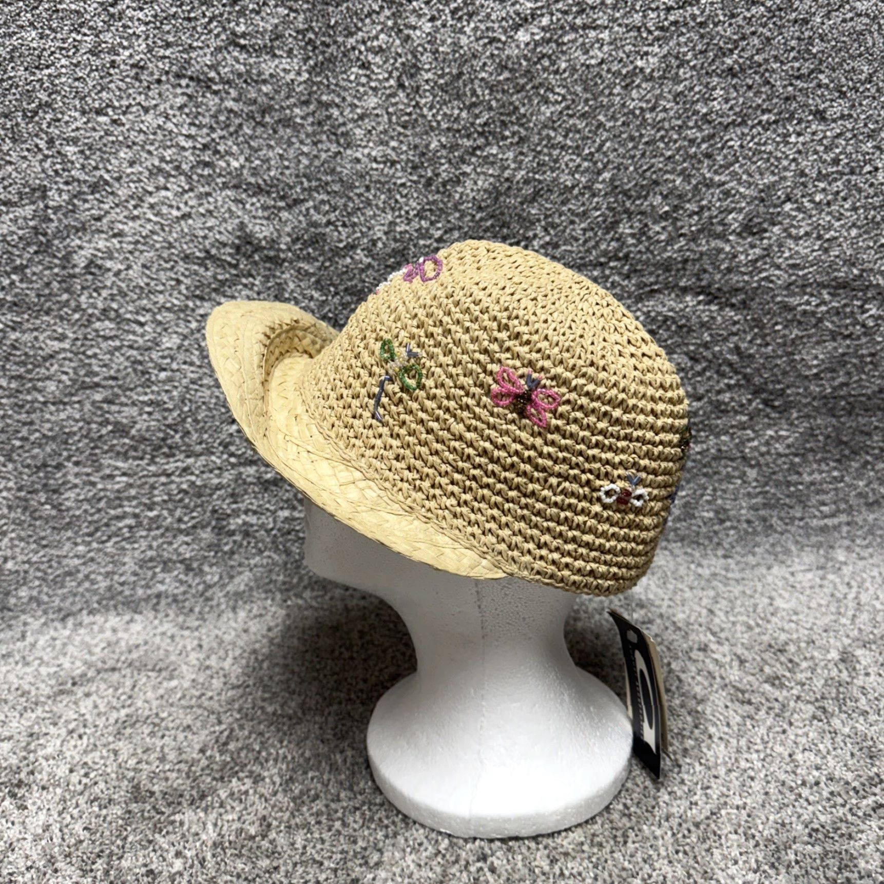 Vintage VINTAGE August Sun Hat Beaded Dragonflies Paper Straw Boho Chic Beachy Women One Size Beige Summer Size ONE SIZE - 5 Thumbnail