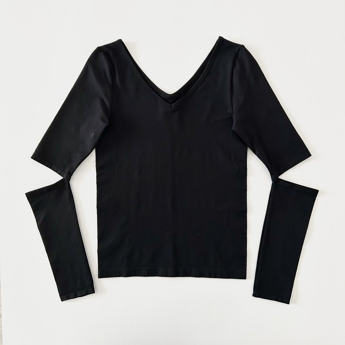 image of Archival Clothing Helmut Lang Vintage Cut-Out V Neck T-Shirt in Black, Women's (Size Small)