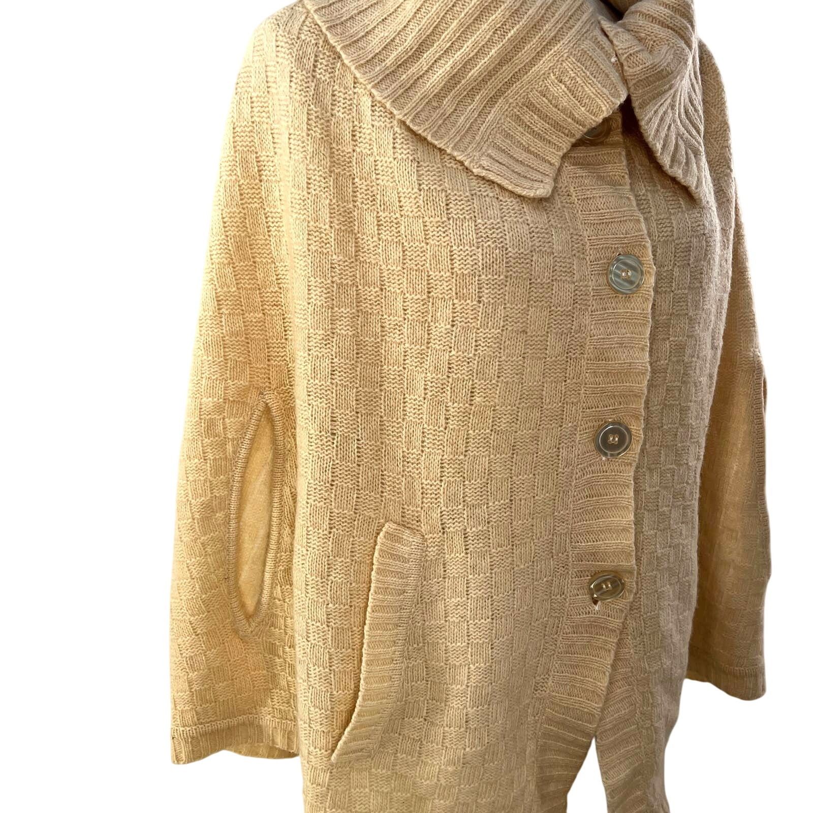 Vintage Vintage Talbots Ivory Wool Caplet Basketweave Knit Poncho Size ONE SIZE - 4 Thumbnail