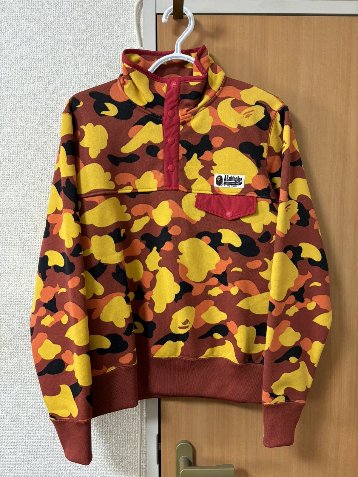 image of Bape 1St Camo Pullover in Orange, Men's (Size Small)