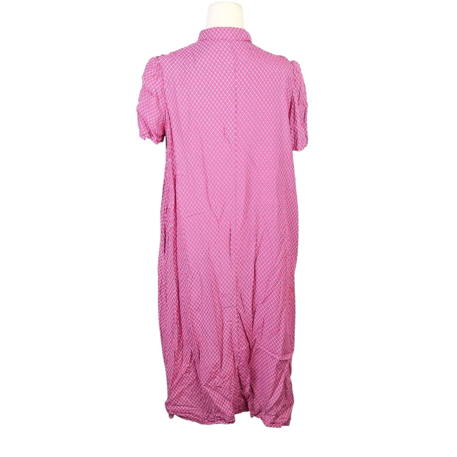 IWC Schaffhausen VINTAGE 80s Jane Schaffhausen Pink Grid Print Loose Midi Dress 8 Women Shirt Dress Short Puff Sleeve 80s Theme, Pink, Multi-Pattern Bath, Belle France Size M / US 6-8 / IT 42-44 - 4 Thumbnail
