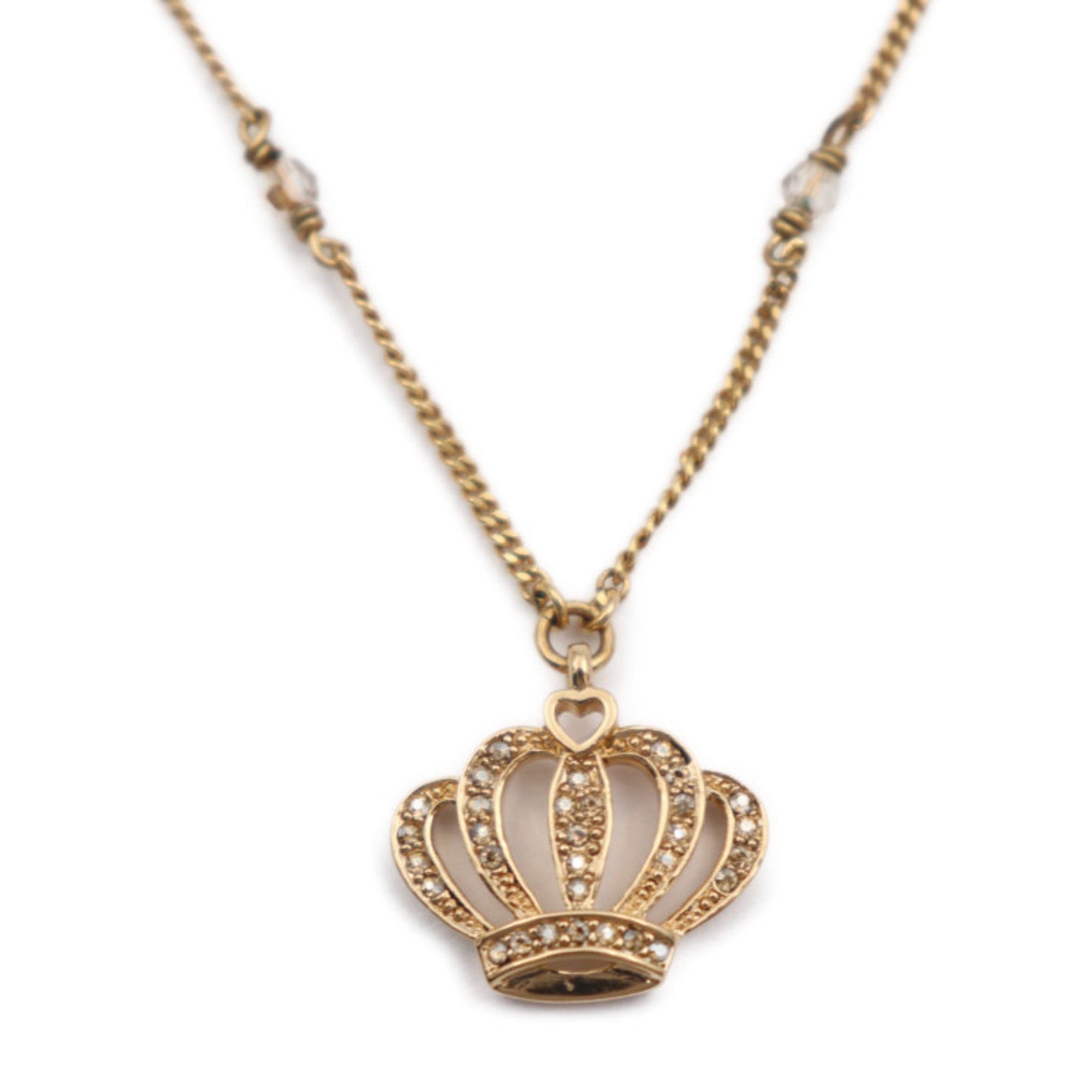 image of Christian Dior Necklace Metal Rhinestone Gold Pendant Cd Logo Crown in Black, Women's