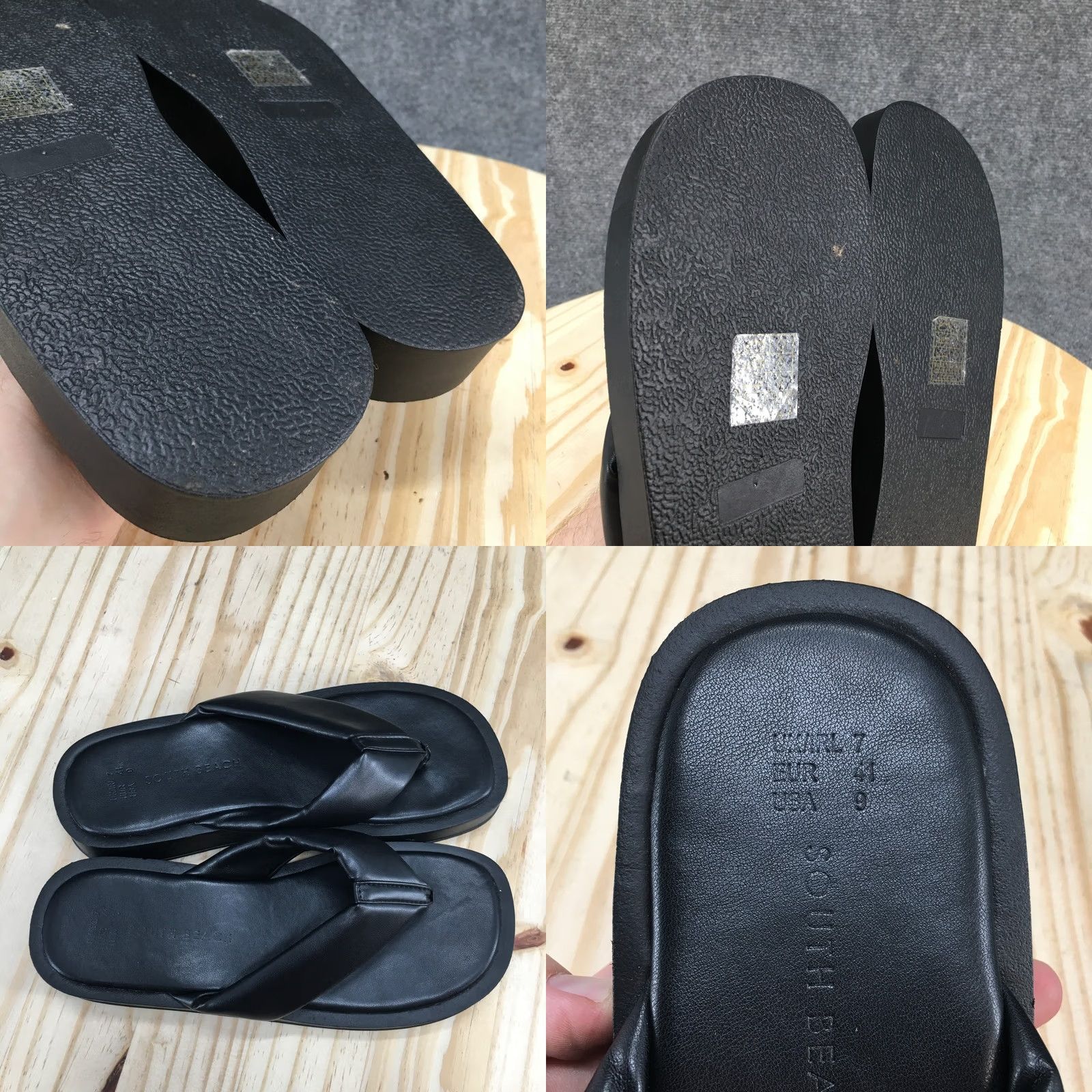 Vintage South Beach Sandals Womens 9 Casual Slip On Platform Thong Black Faux Leather Sandal Mens Womens Boys Girls Size US 9 / IT 39 - 9 Thumbnail