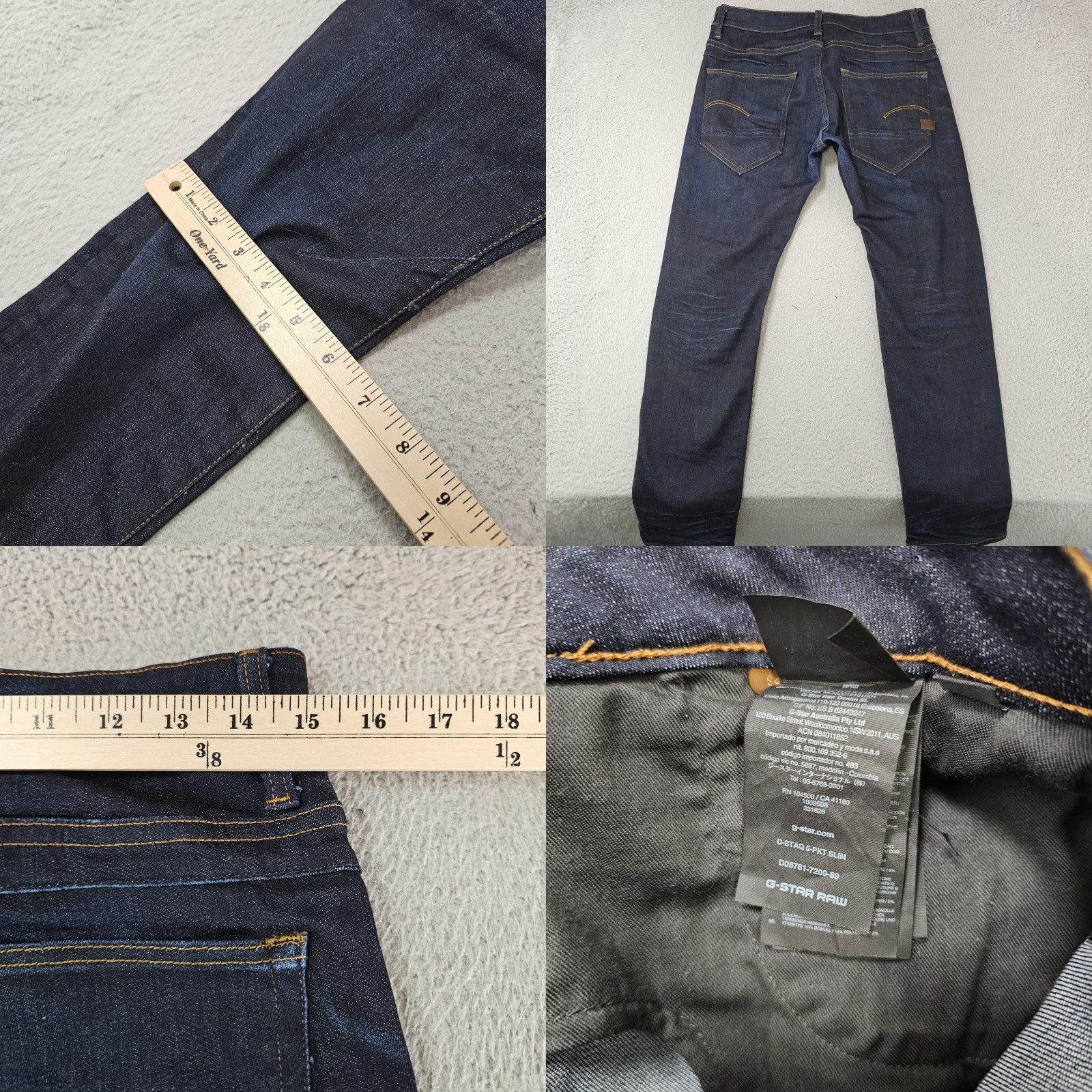 Vintage G-Star RAW Jeans Mens 29x26 Dark Blue D-Staq Slim Fit Button Fly Denim Jeans Size US 29 - 8 Thumbnail