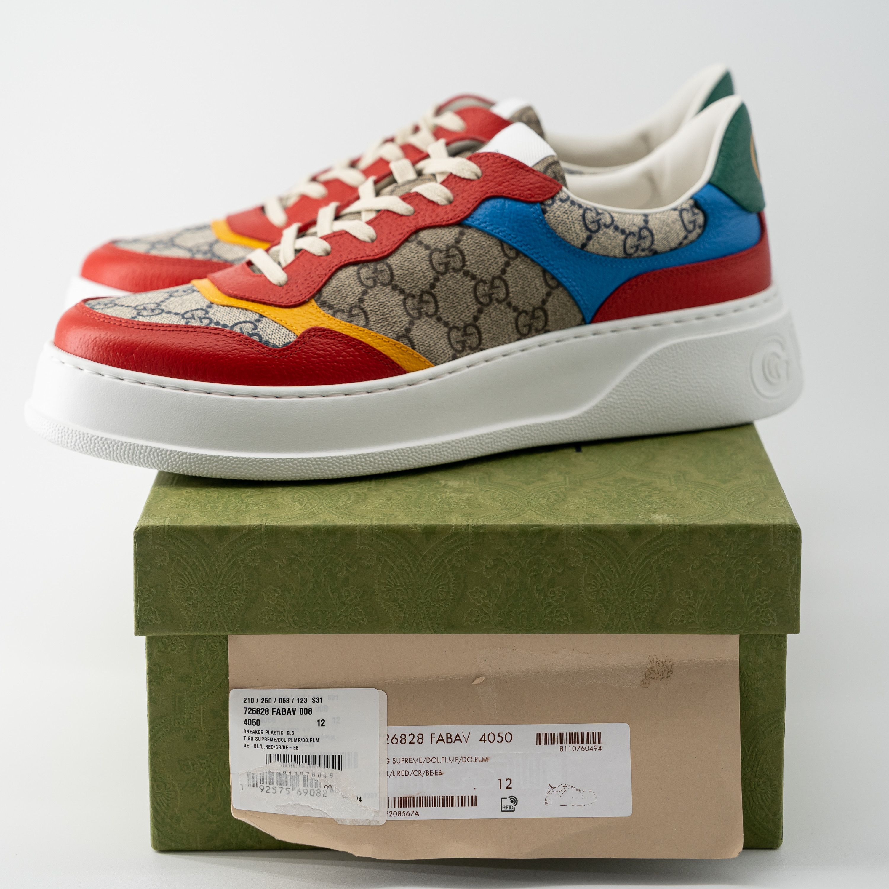 Gucci 12G Gucci GG Supreme Low Top Sneakers Beige Red Blue Green Size US 12.5 / EU 45-46 - 11 Thumbnail