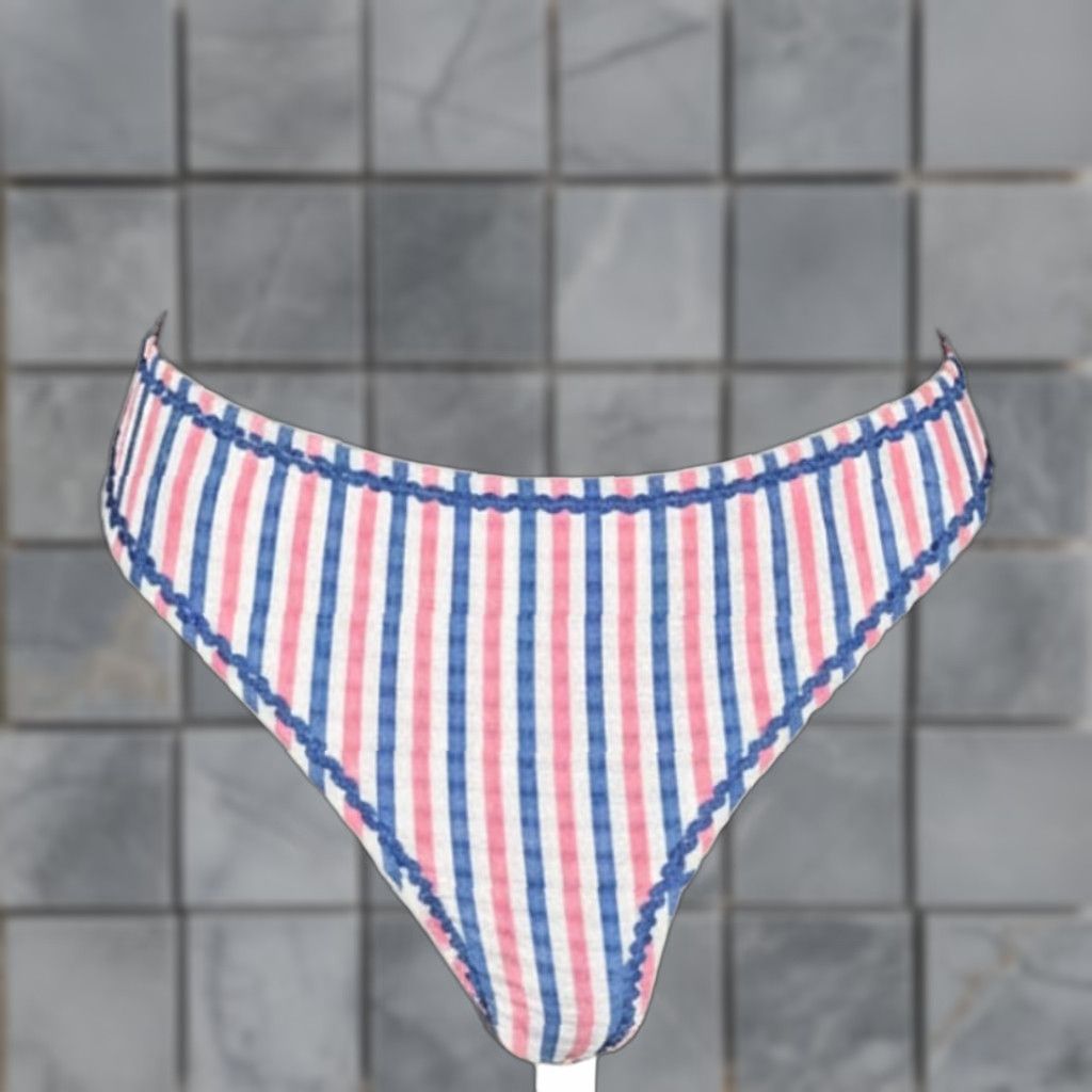 J.Crew J.CREW Bikini Bottom Women L Pink Blue Striped Swimwear Preppy Beach Y2K Bottom Womens Size 36" / US 14 / IT 50 - 1 Thumbnail