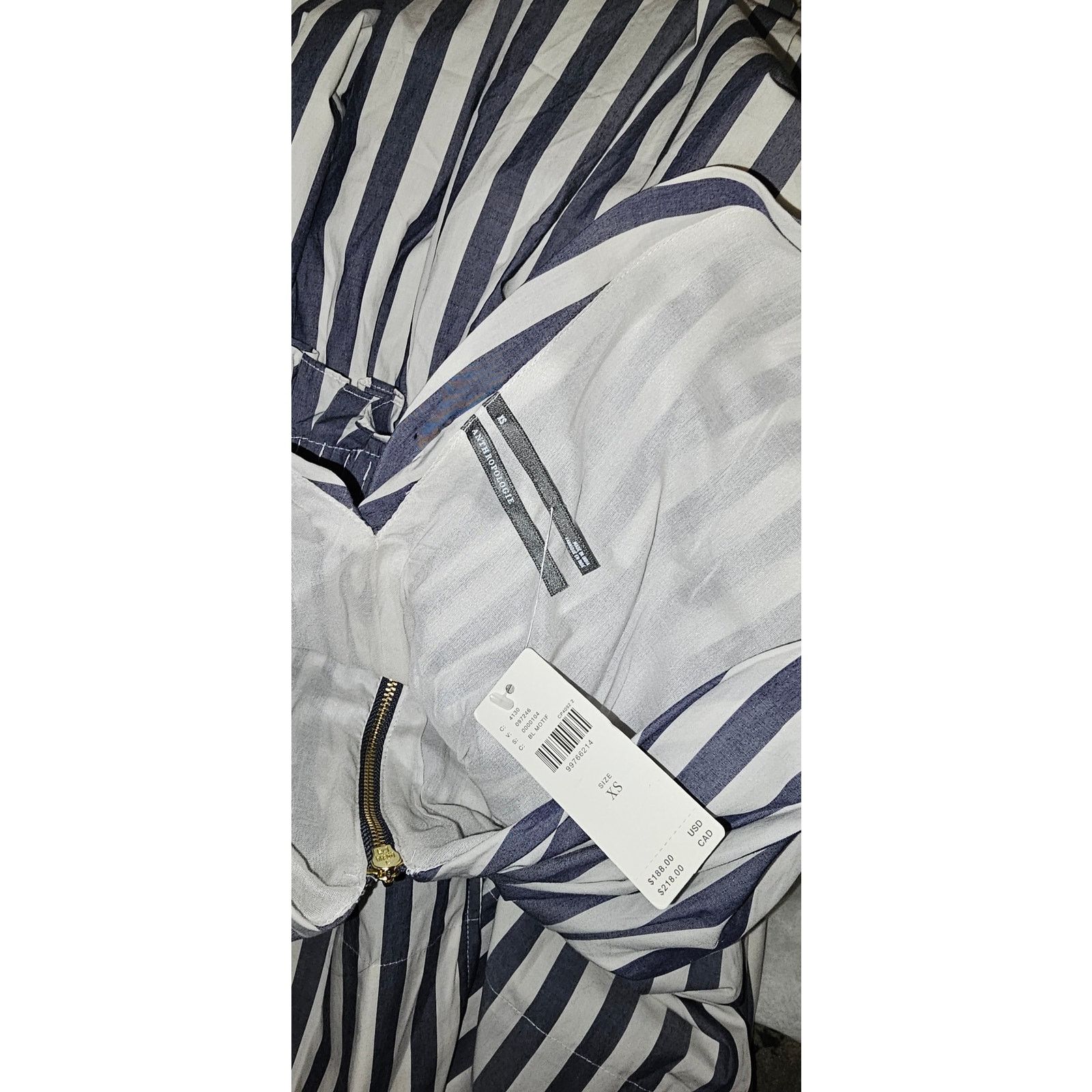 Anthropologie New V-Neck Zip-Front Midi Dress $180 X-SMALL Blue Stripe Size XS / US 0-2 / IT 36-38 - 8 Thumbnail