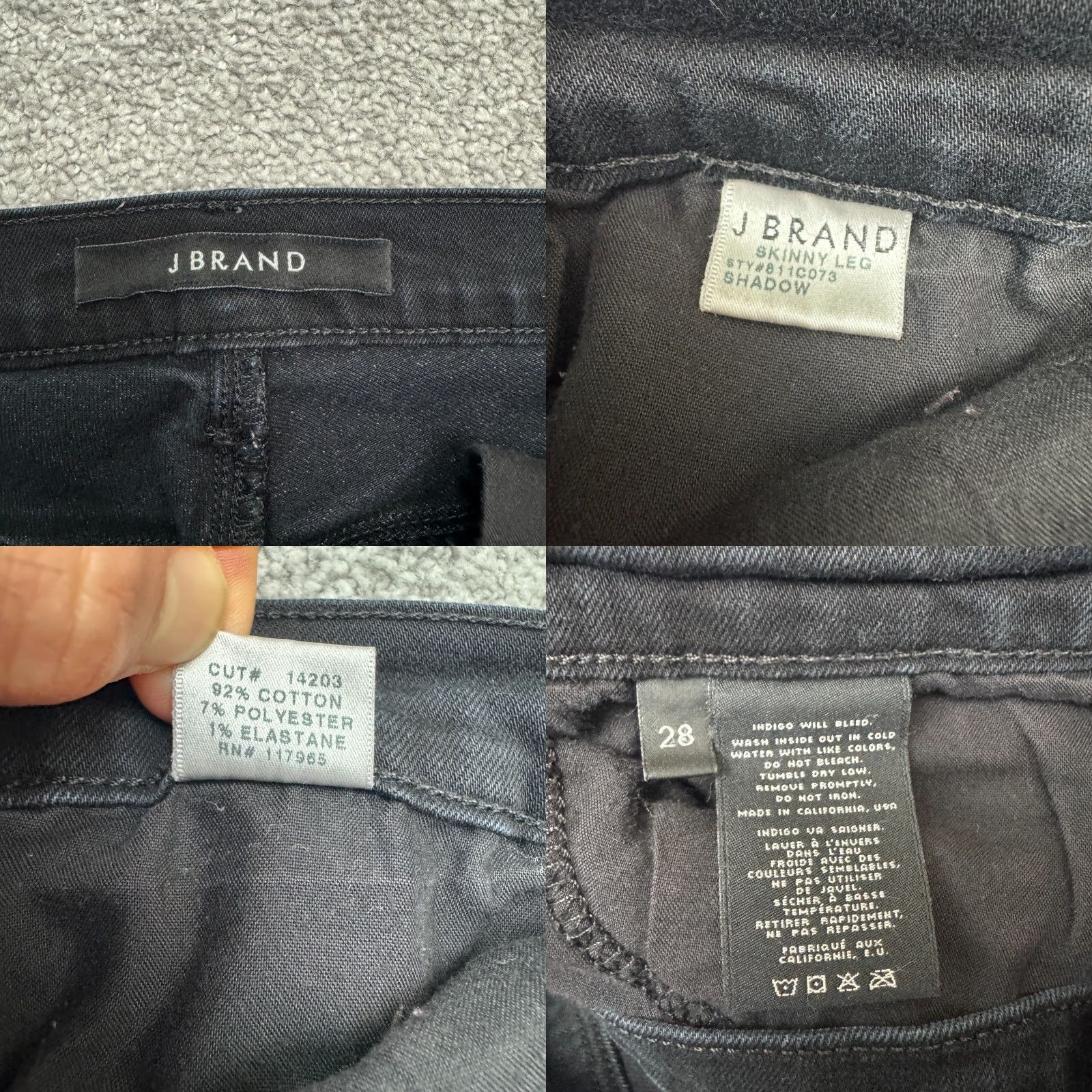 J Brand J Brand 811 Skinny Jeans Womens 28 Shadow Black Mid Rise Stretch Denim 5-Pocket Design Button Zip Inseam 28 Size 28" / US 6 / IT 42 - 8 Thumbnail
