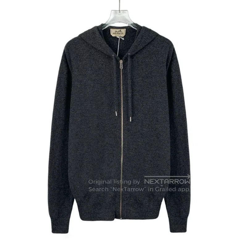 Hermes Hermes Dark Gray Cashmere Hooded Drawstring Zip-Up Long Sl Size US S / EU 44-46 / 1 - 1 Thumbnail