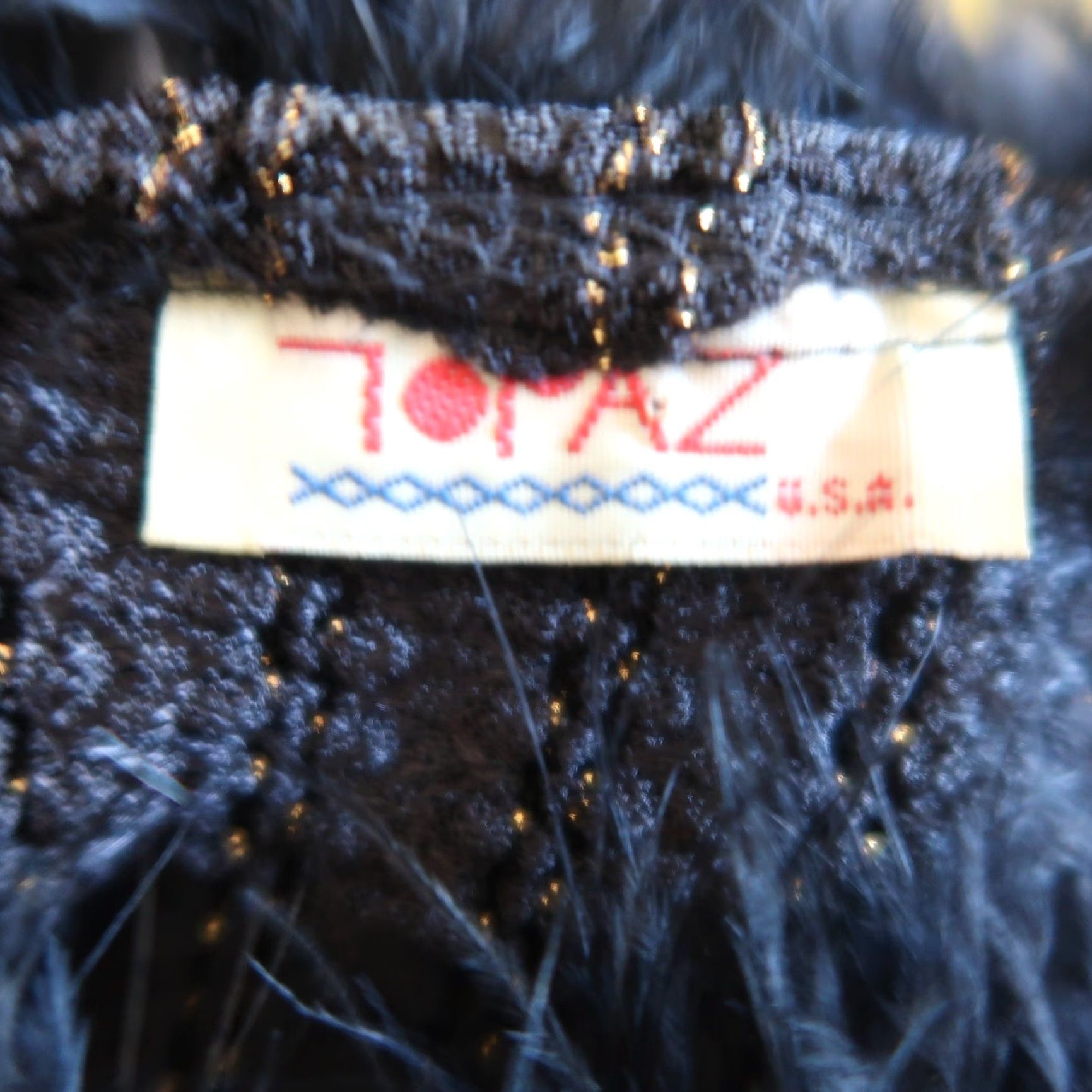 Vintage VINTAGE 90s Topaz Black w/ Gold Lurex Stripe Knit Sweater Feather Trim Women Medium Pullover Long Sleeve Glitter Fall Winter History 90s Size M / US 6-8 / IT 42-44 - 5 Thumbnail