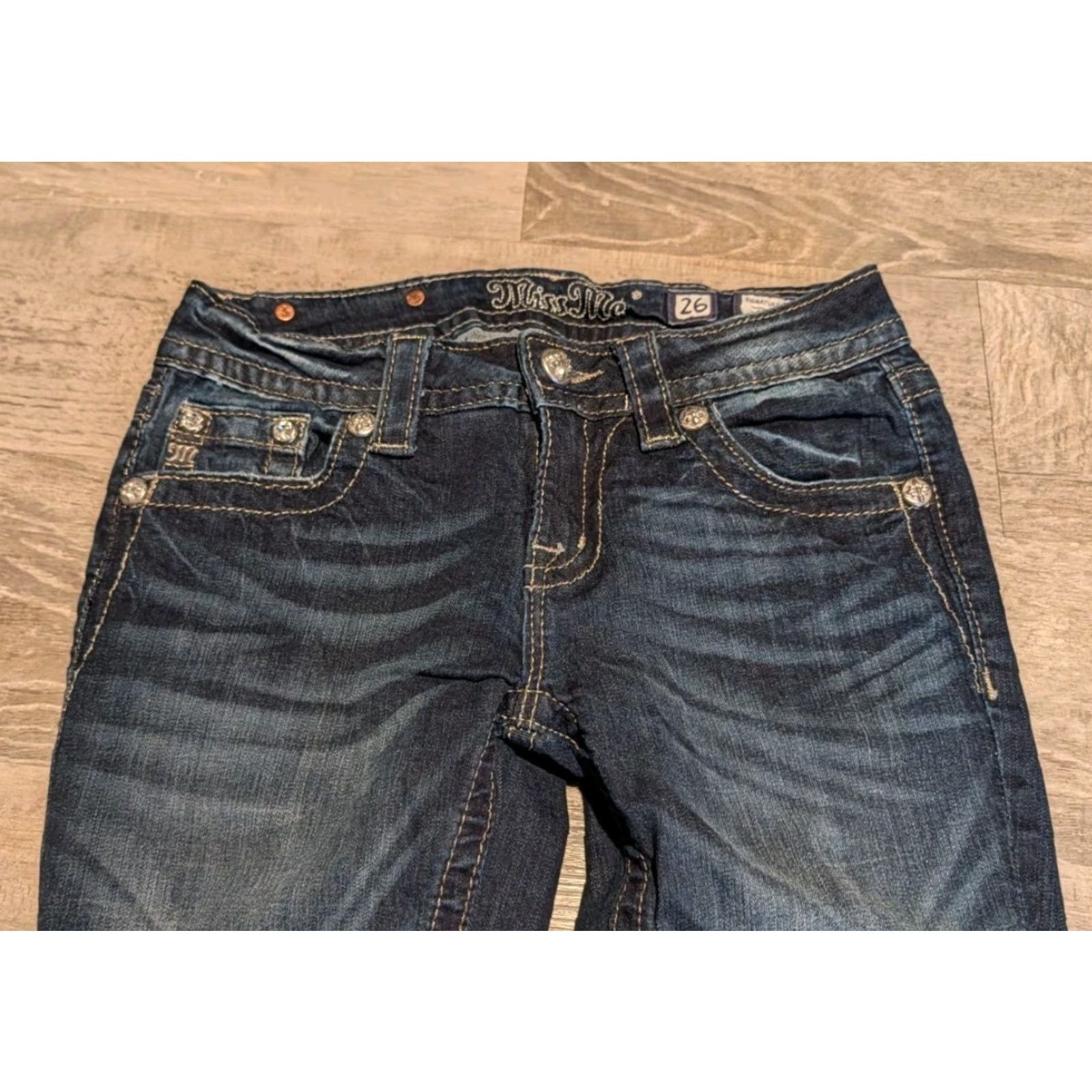 Miss Me Miss Me Jeans Boots Cut Adult Womens 26 Blue Sequin Fleur-de-lis Signature Rise Bootcut Jeans 26 Regular Womens Size 26" / US 2 / IT 38 - 4 Thumbnail
