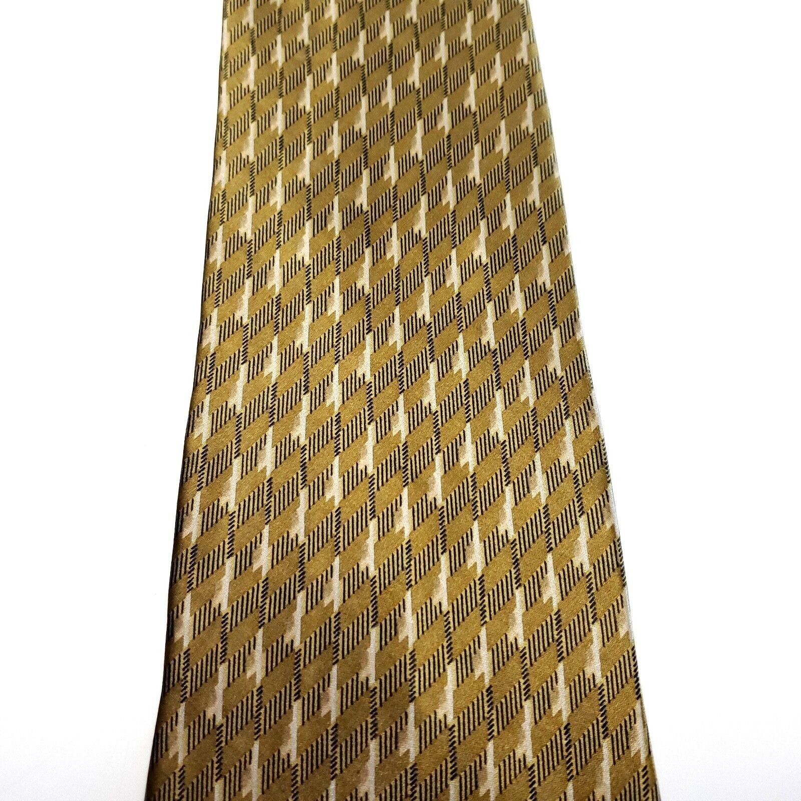 DKNY DKNY Silk Tie Brown Yellow Print Short Wide Floral Geometric Size ONE SIZE - 2 Thumbnail