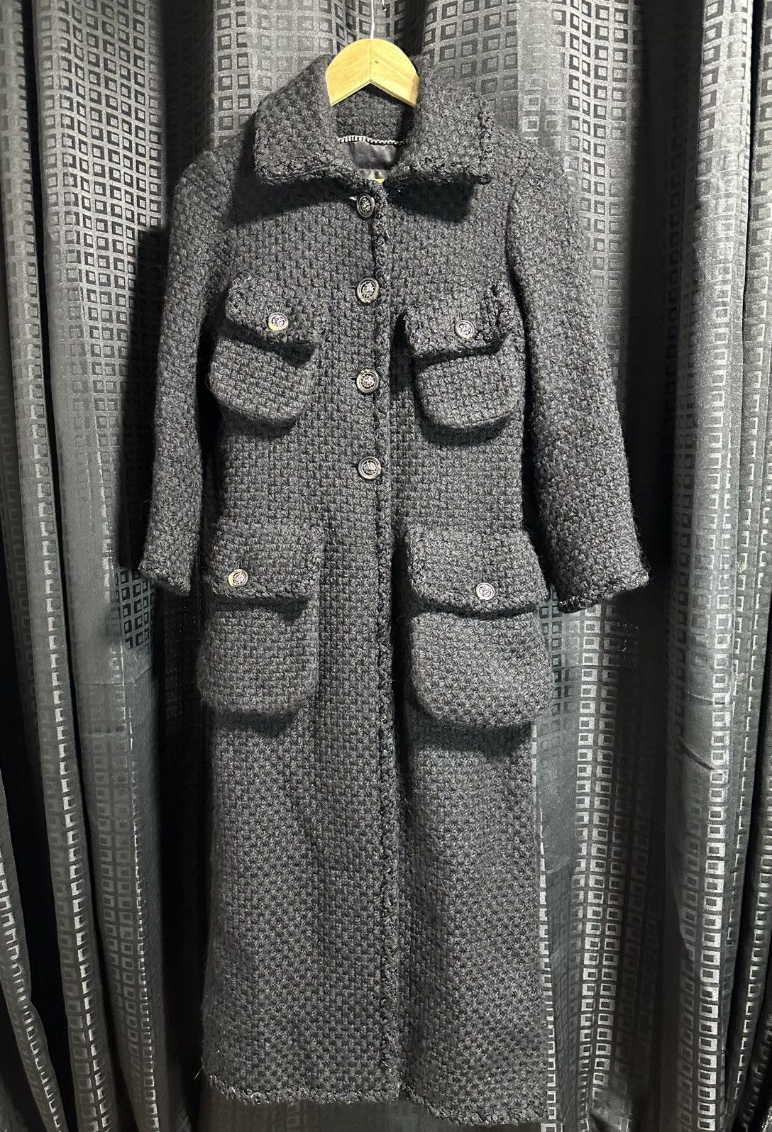 Chanel Chanel black long coat tweed jacket Size XXS / US 00 / IT 34 - 2 Thumbnail