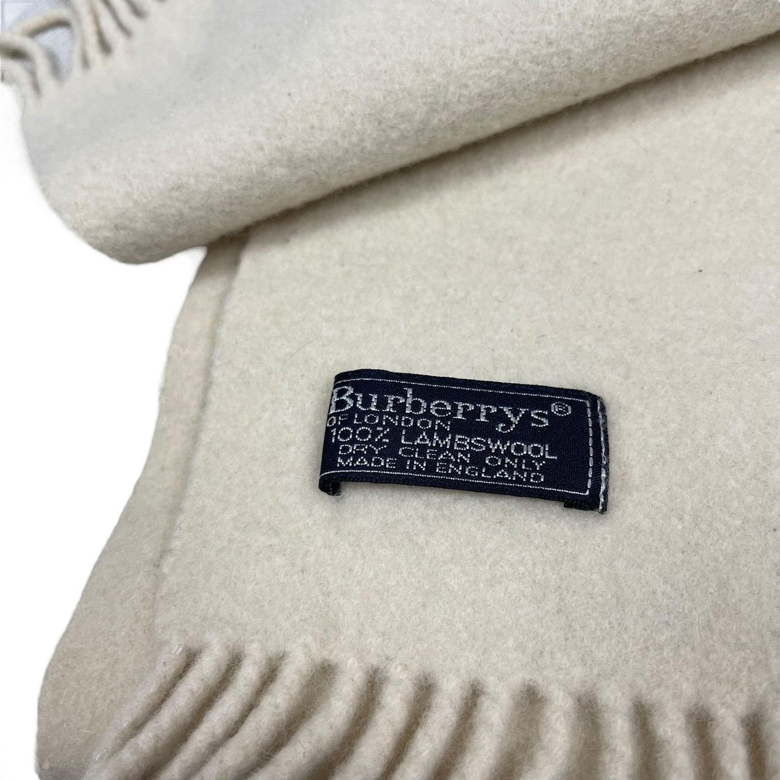 Burberry × Vintage Burberry Women's Beige Lambswool Rectangular Fringed Scarf Size ONE SIZE - 3 Thumbnail
