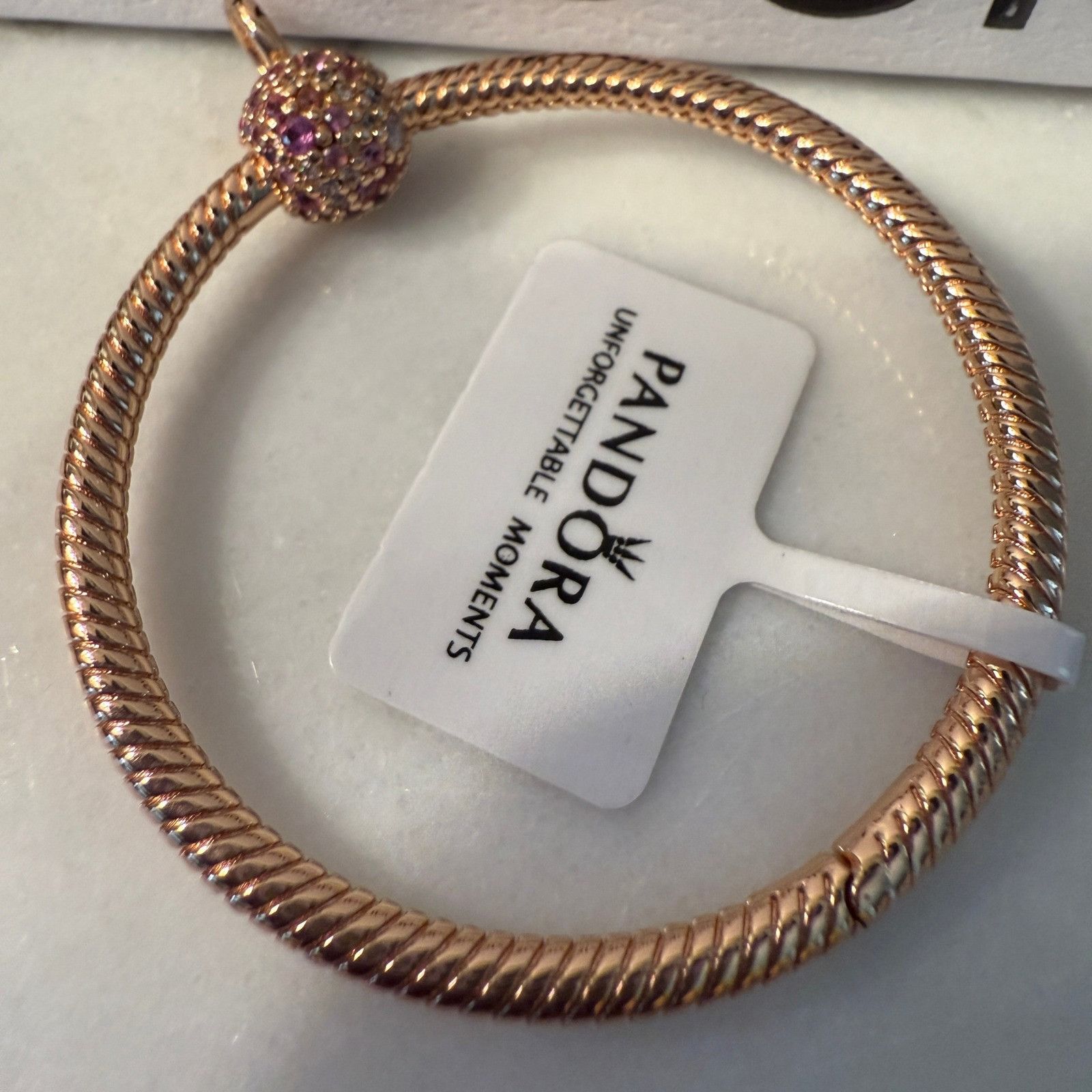 pandora Authentic Pandora Rose Gold Pink Pave O Pendant Charm Holder Size ONE SIZE - 4 Thumbnail
