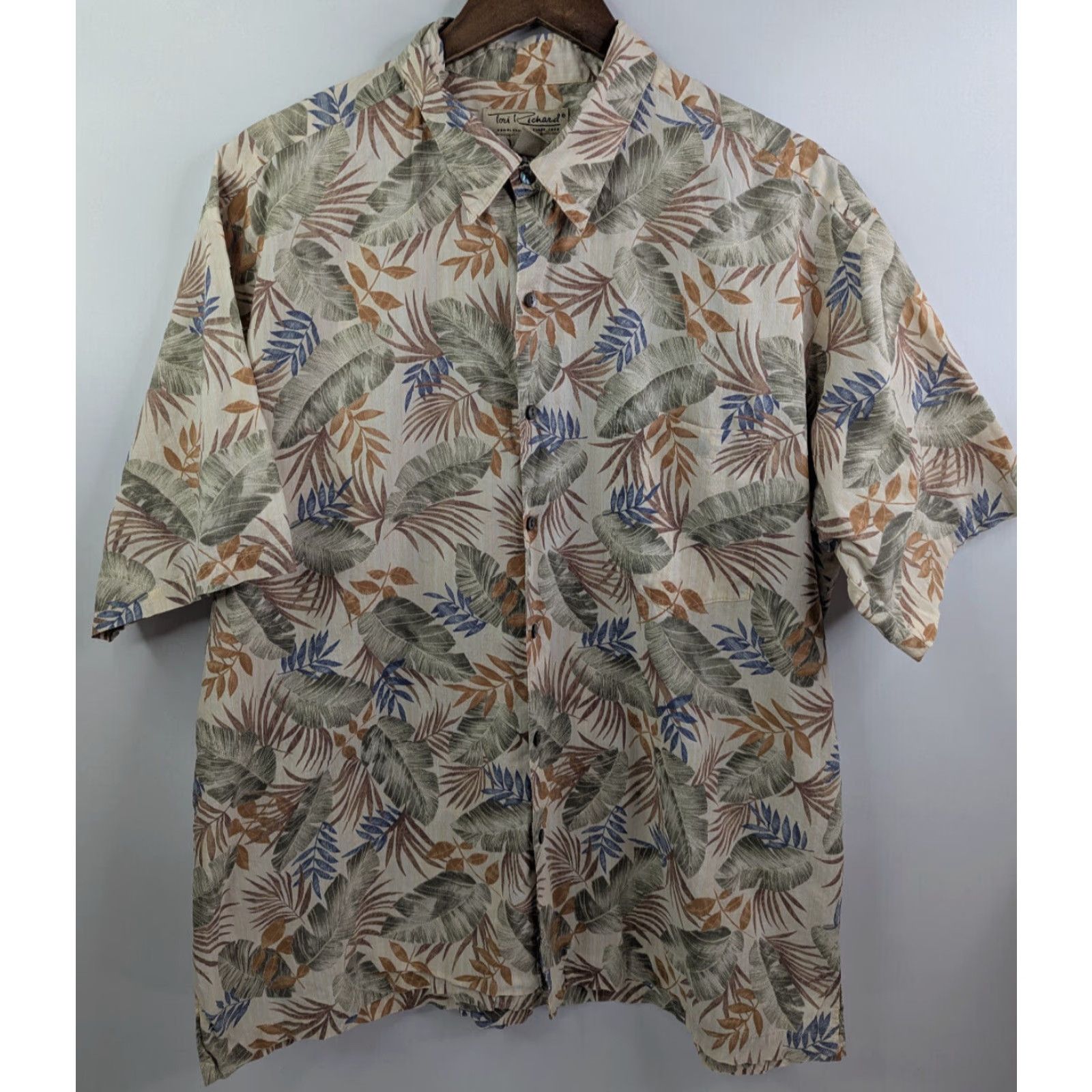Tori Richard Tori Richard Shirt Men's XL Palm Leaf All Over Print Cotton Lawn Hawaiian Button-Up Short Sleeve Multicolor Garden Floral 90s Theme Mens Size US XL / EU 56 / 4 - 2 Thumbnail