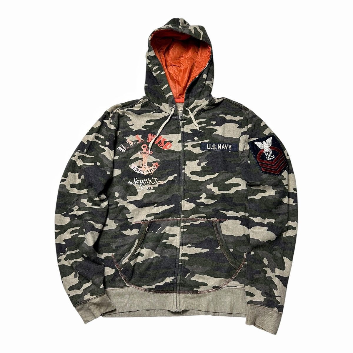 Avirex × If Six Was Nine × Le Grande Bleu (L.G.B.) Vintage 2000s Avirex Zip Up Hoodie Sweatshirt Camouflage USN Size US M / EU 48-50 / 2 - 2 Thumbnail