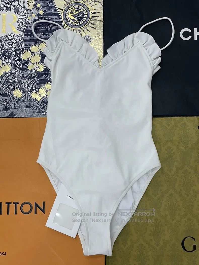 Chanel Chanel 23S white dark pattern logo lace chain swimsuit Size 25" / US 0 / IT 36 - 1 Thumbnail