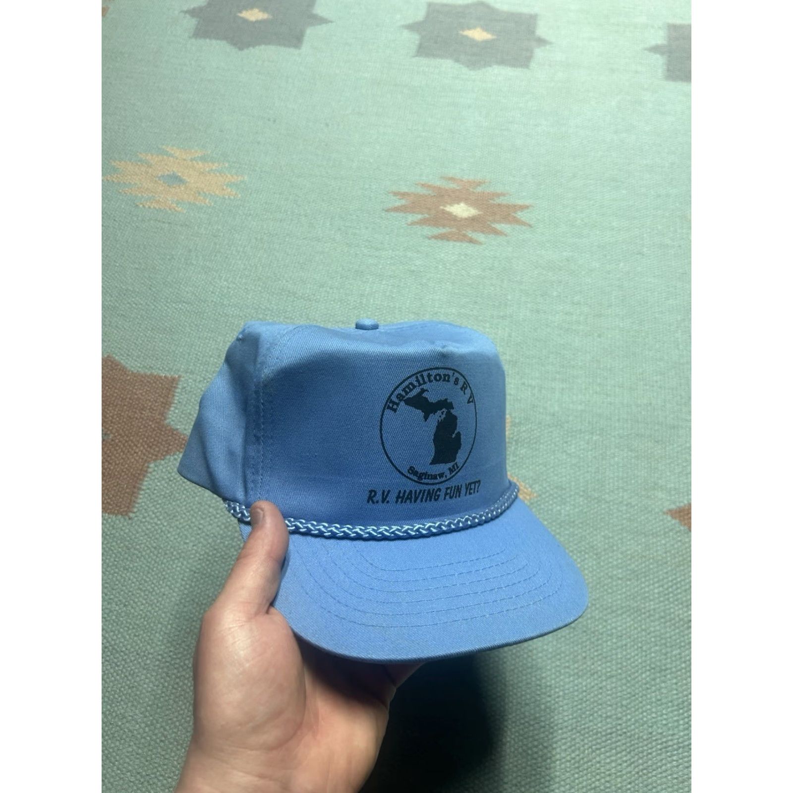 Hamilton VINTAGE SnapBack Hat Cap Hamilton’s RV Saginaw Michigan Adjustable Light Blue Mens Snapback Adjustable Blue Hat Size ONE SIZE - 2 Thumbnail