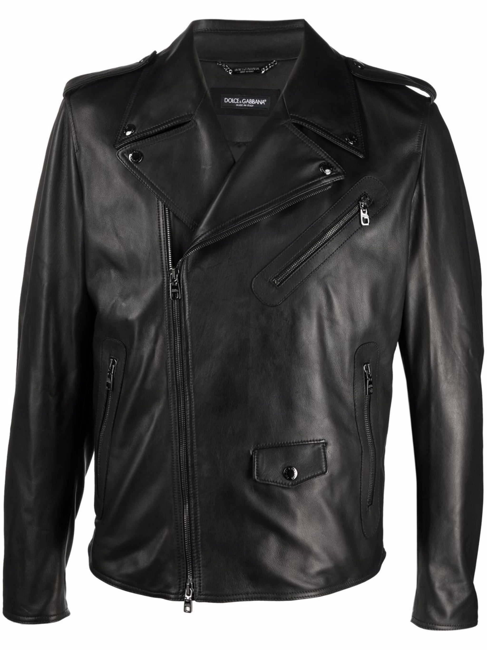 Dolce & Gabbana o1y1224 Biker Leather Jacket in Black Size US XXS / EU 40 - 1 Thumbnail