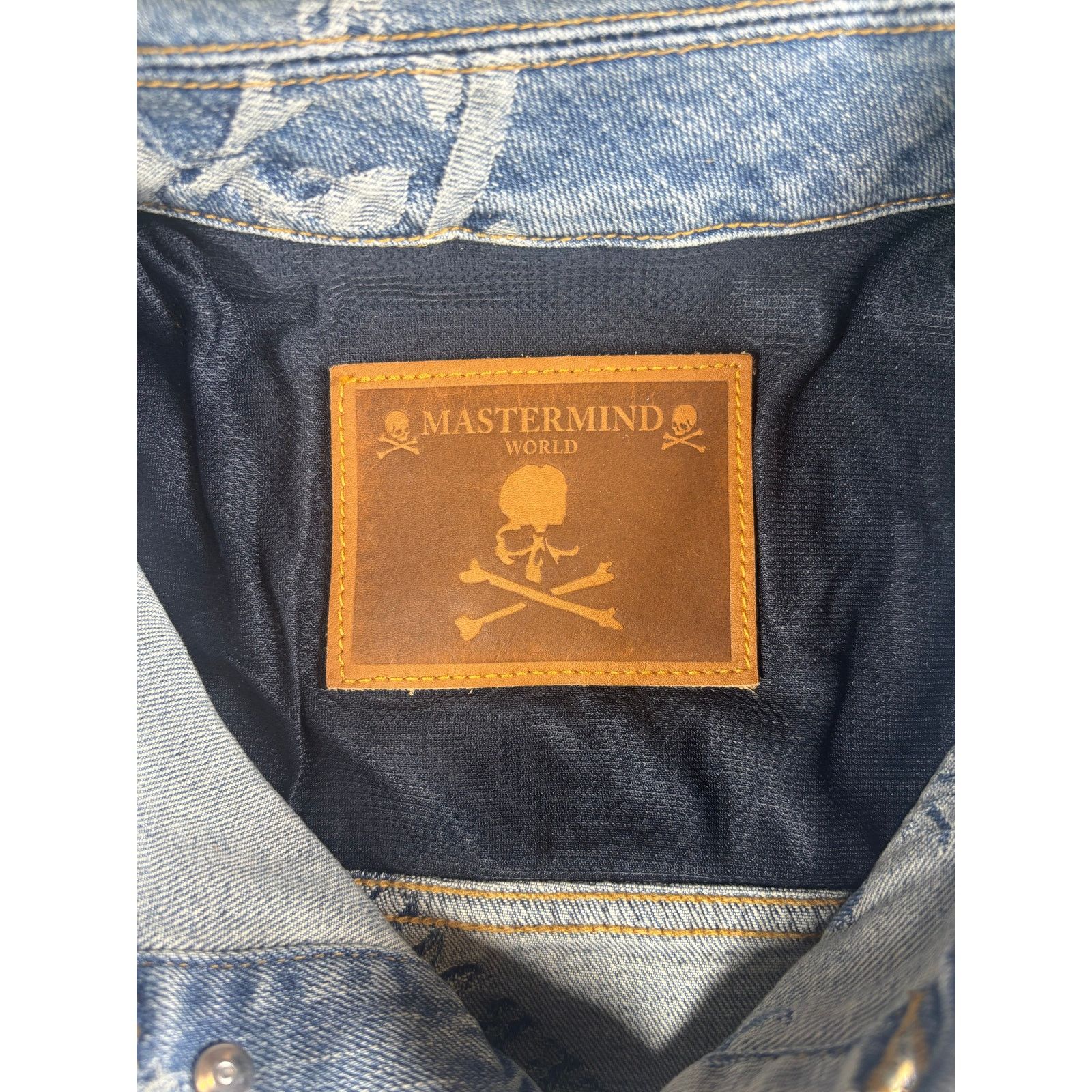 Mastermind Japan Mastermind Vs. Bape Monogram Denim Trucker Jacket Size Small Size S / US 4 / IT 40 - 5 Thumbnail